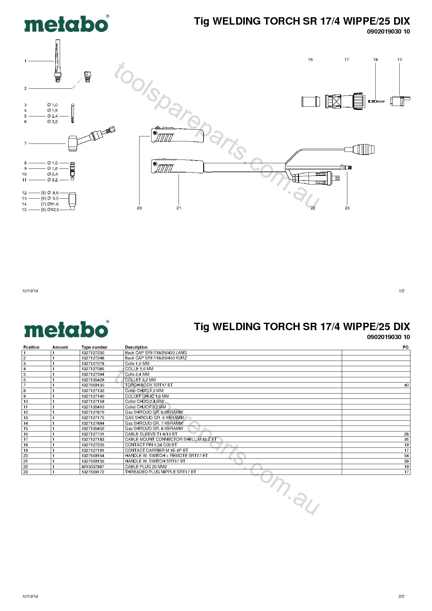 Metabo Tig WELDING TORCH SR 17/4 WIPPE/25 DIX 0902019030 10  Diagram 1