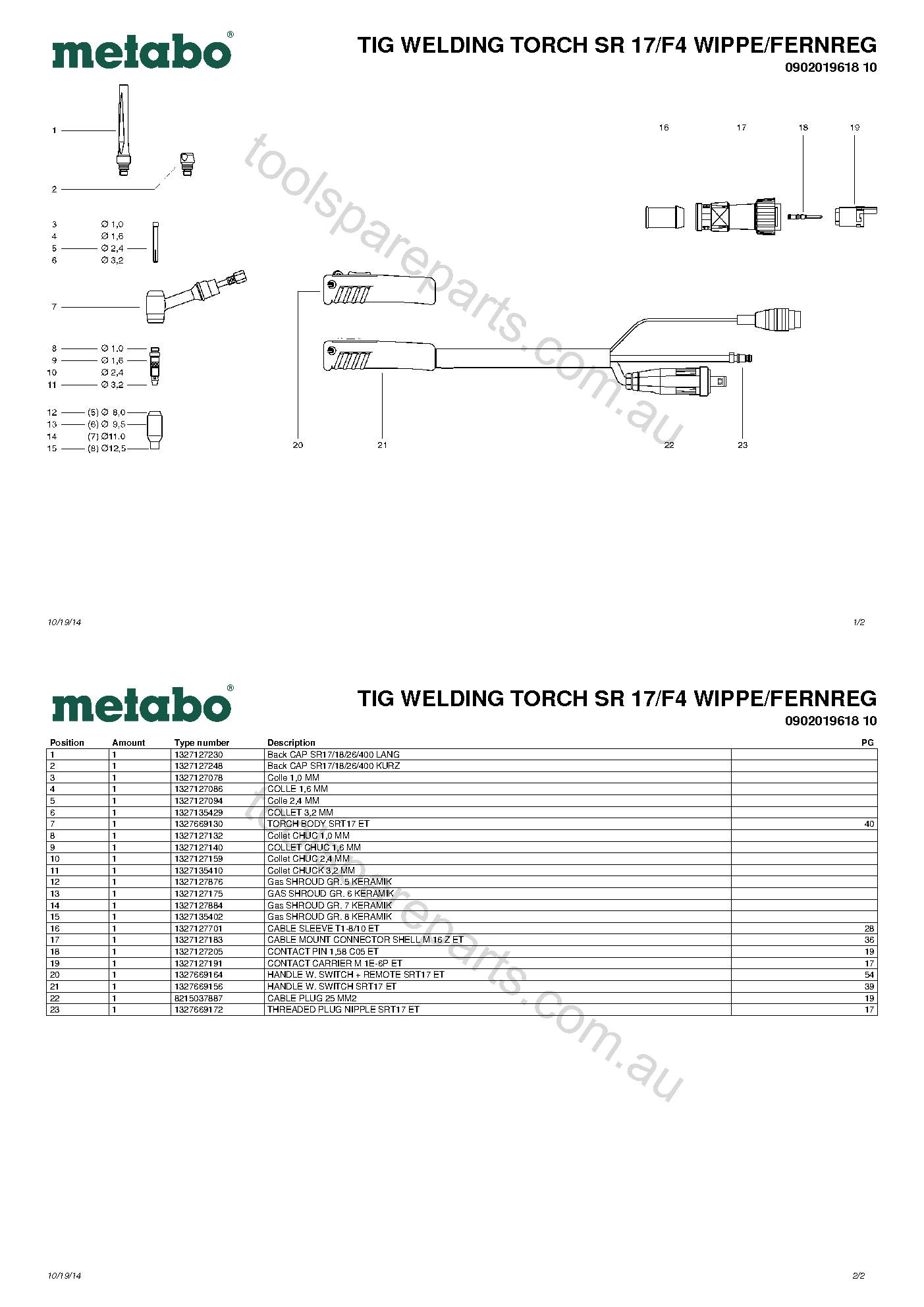 Metabo TIG WELDING TORCH SR 17/F4 WIPPE/FERNREG 0902019618 10  Diagram 1