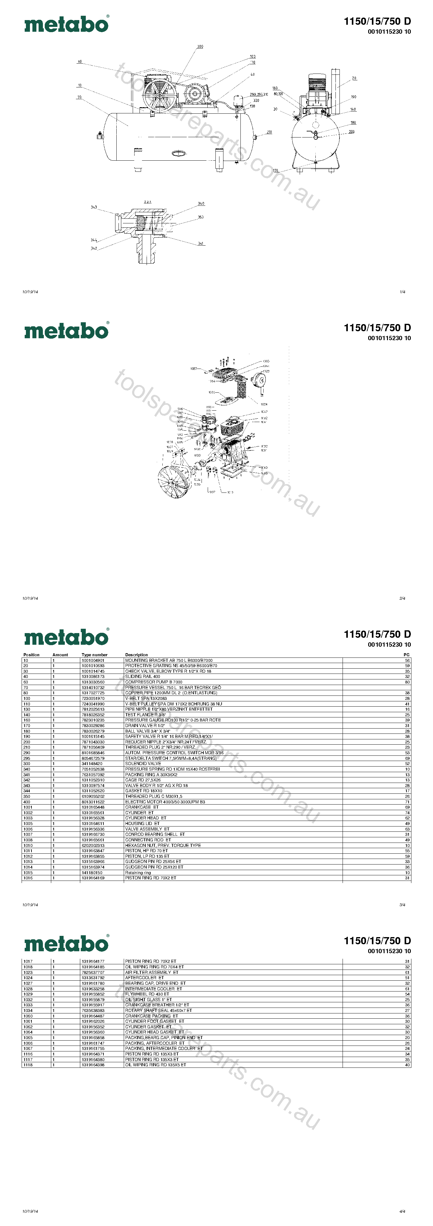 Metabo 1150/15/750 D 0010115230 10  Diagram 1