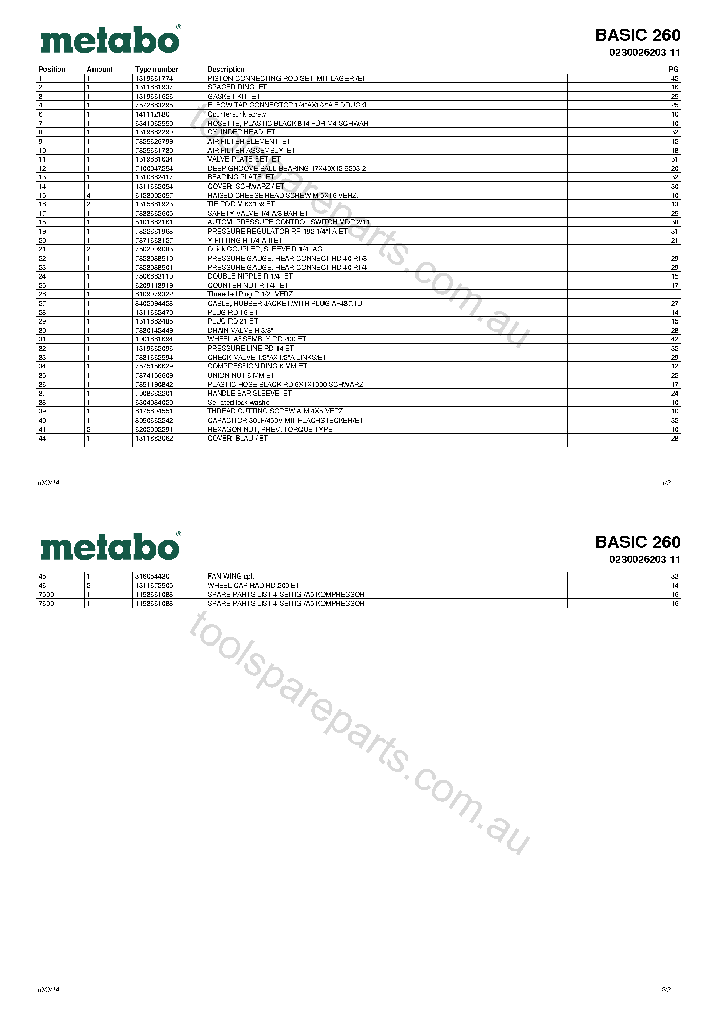 Metabo BASIC 260 0230026203 11  Diagram 1