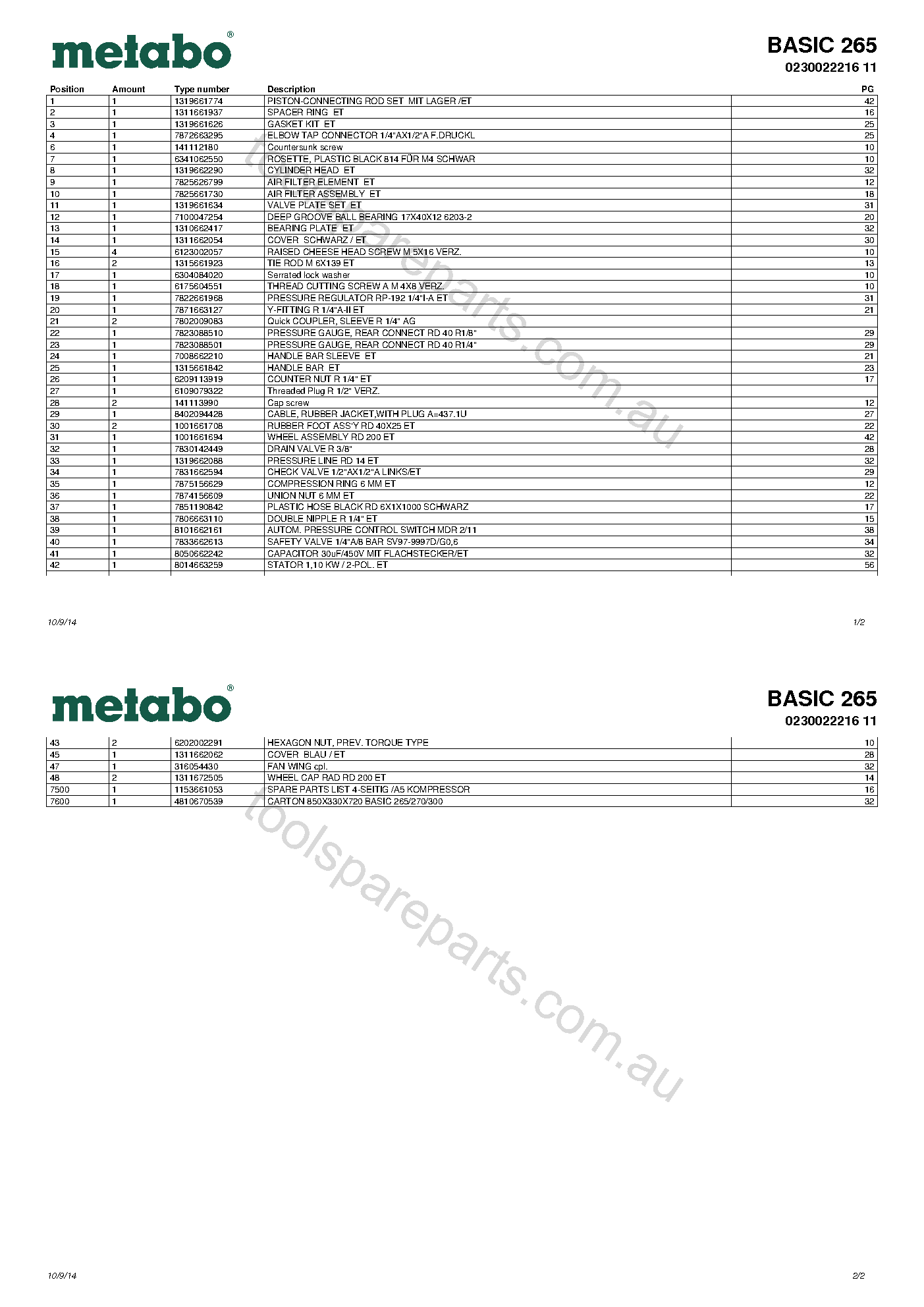 Metabo BASIC 265 0230022216 11  Diagram 1
