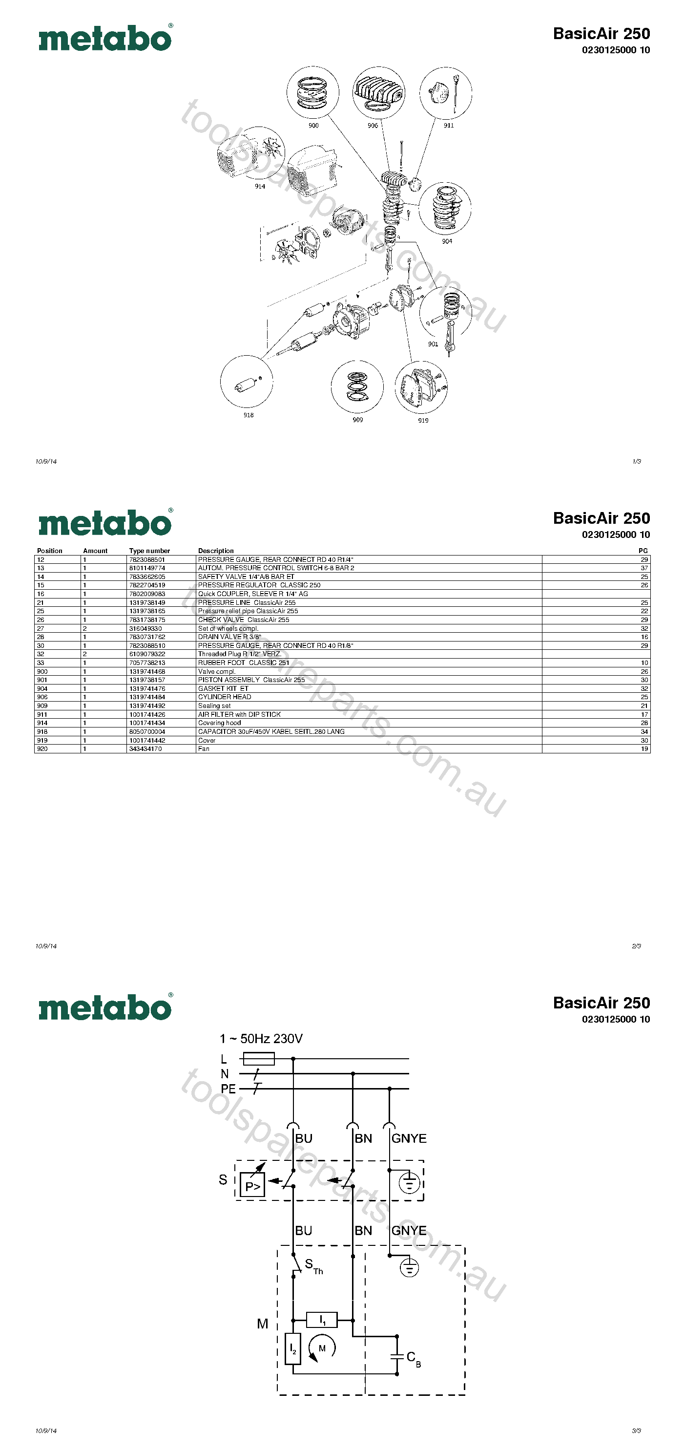 Metabo BasicAir 250 0230125000 10  Diagram 1