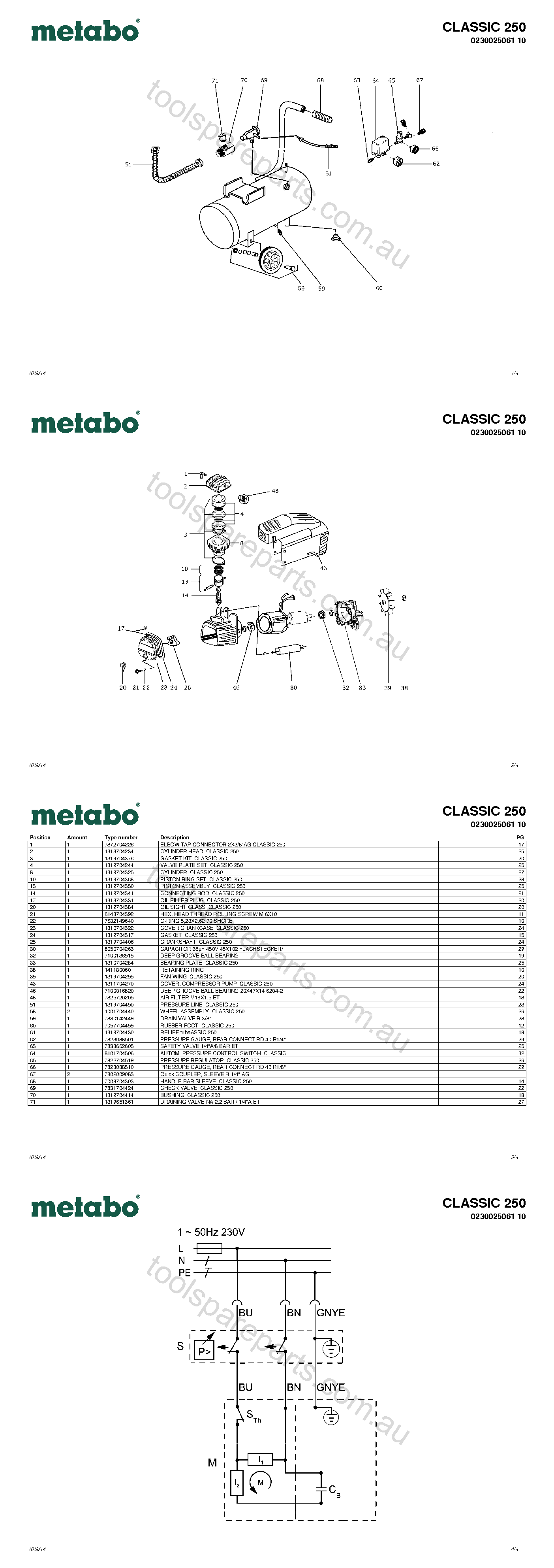 Metabo CLASSIC 250 0230025061 10  Diagram 1