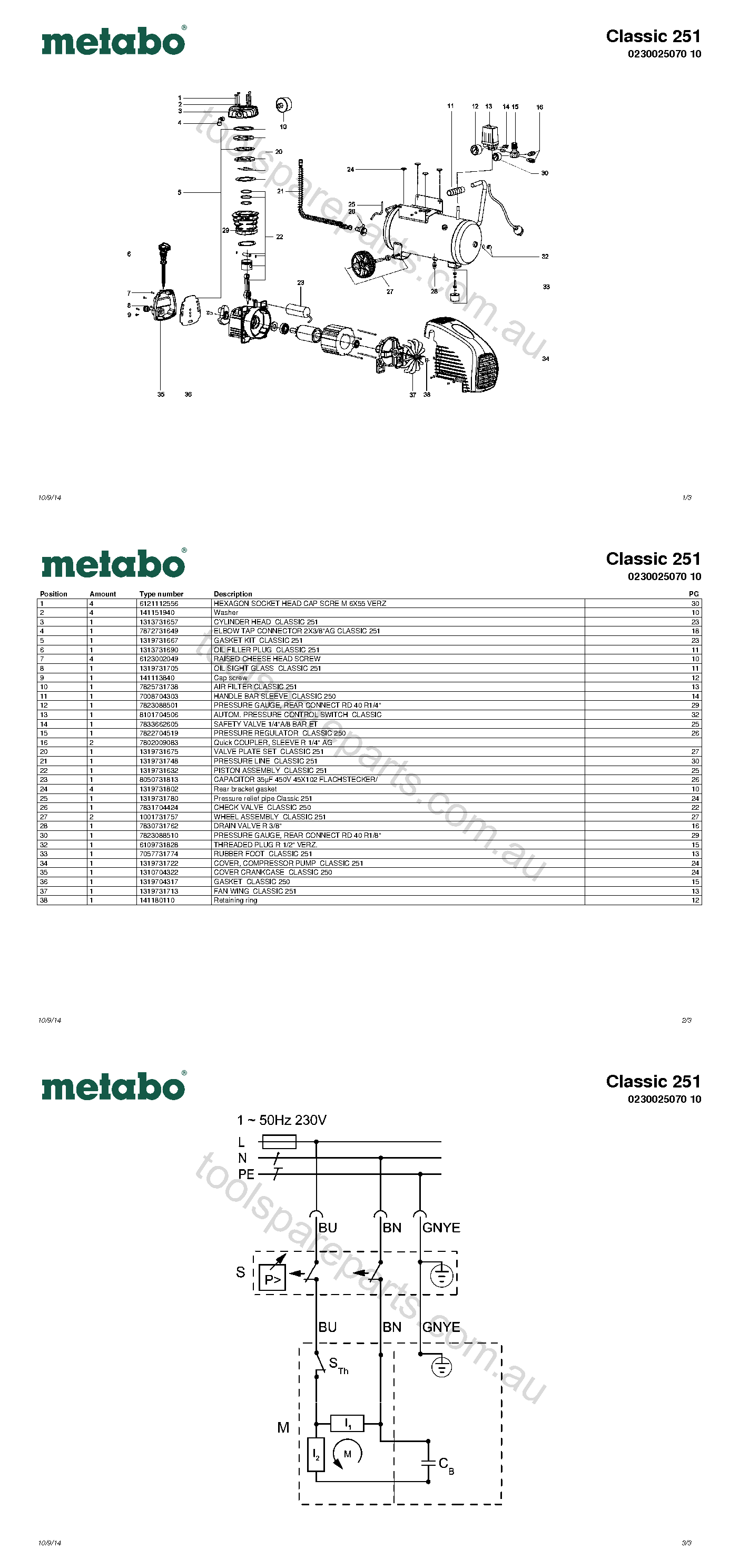 Metabo Classic 251 0230025070 10  Diagram 1