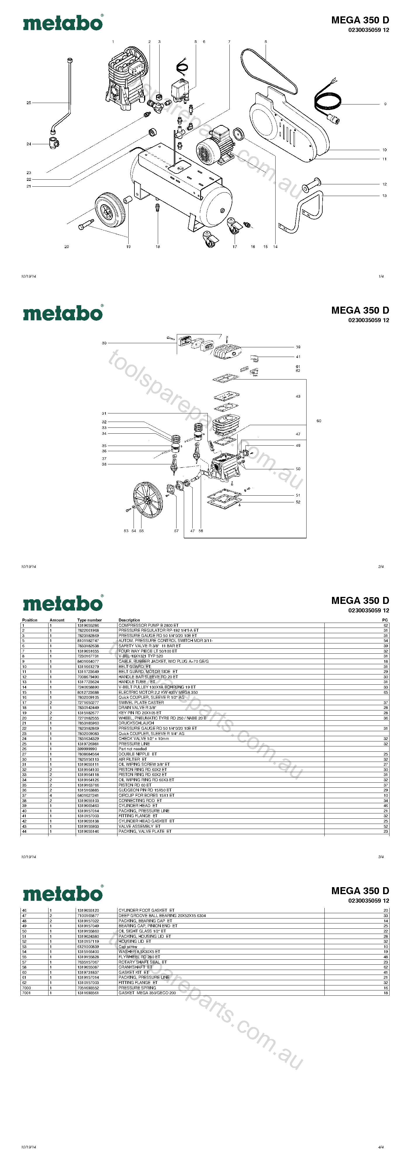 Metabo MEGA 350 D 0230035059 12  Diagram 1