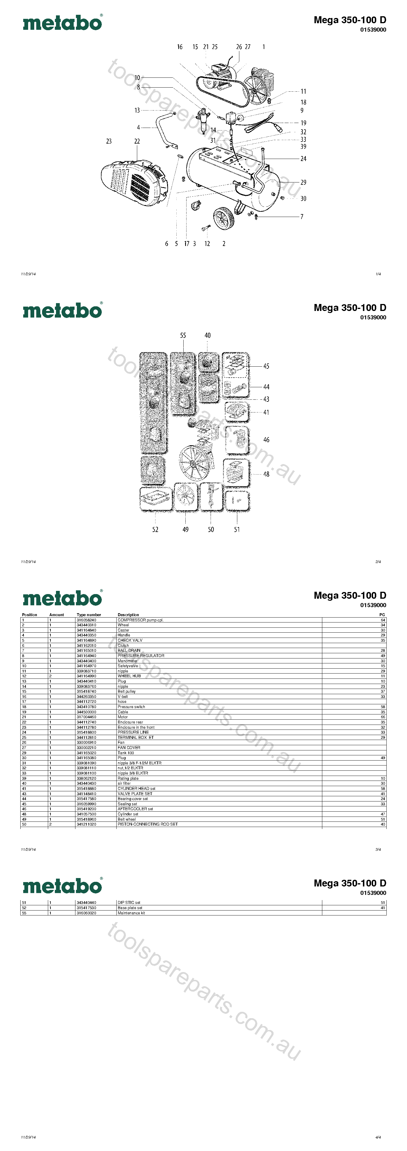Metabo Mega 350-100 D 01539000  Diagram 1