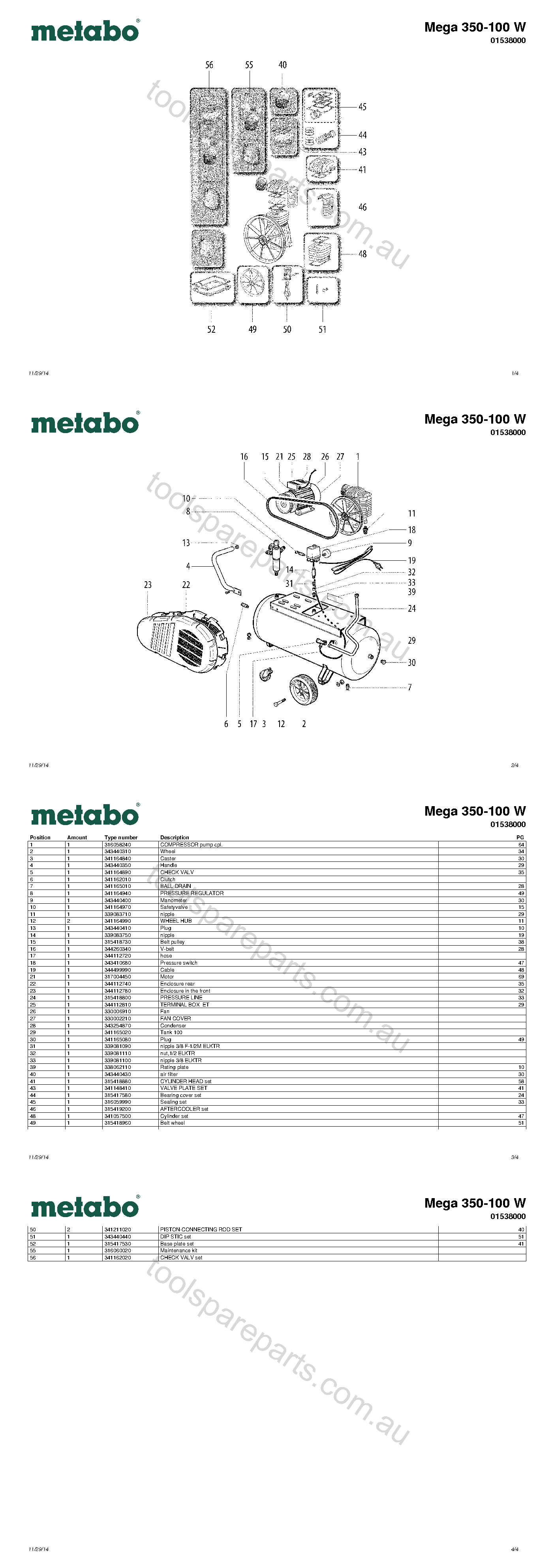 Metabo Mega 350-100 W 01538000  Diagram 1