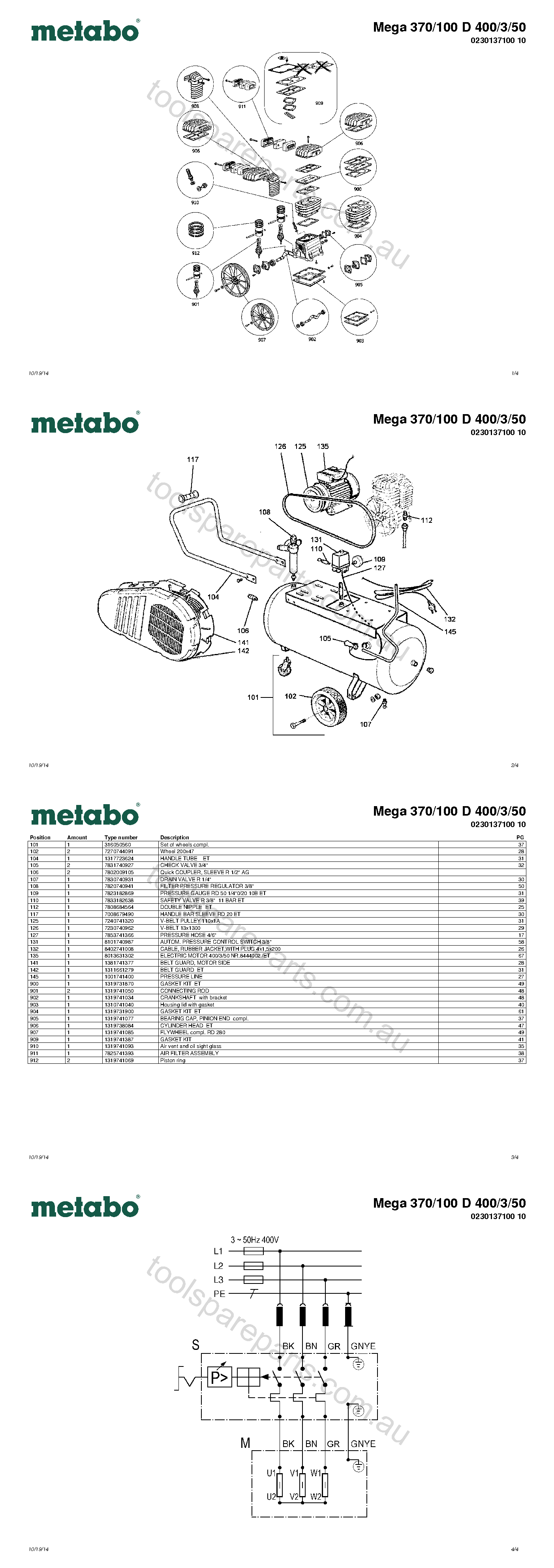 Metabo Mega 370/100 D 400/3/50 0230137100 10  Diagram 1