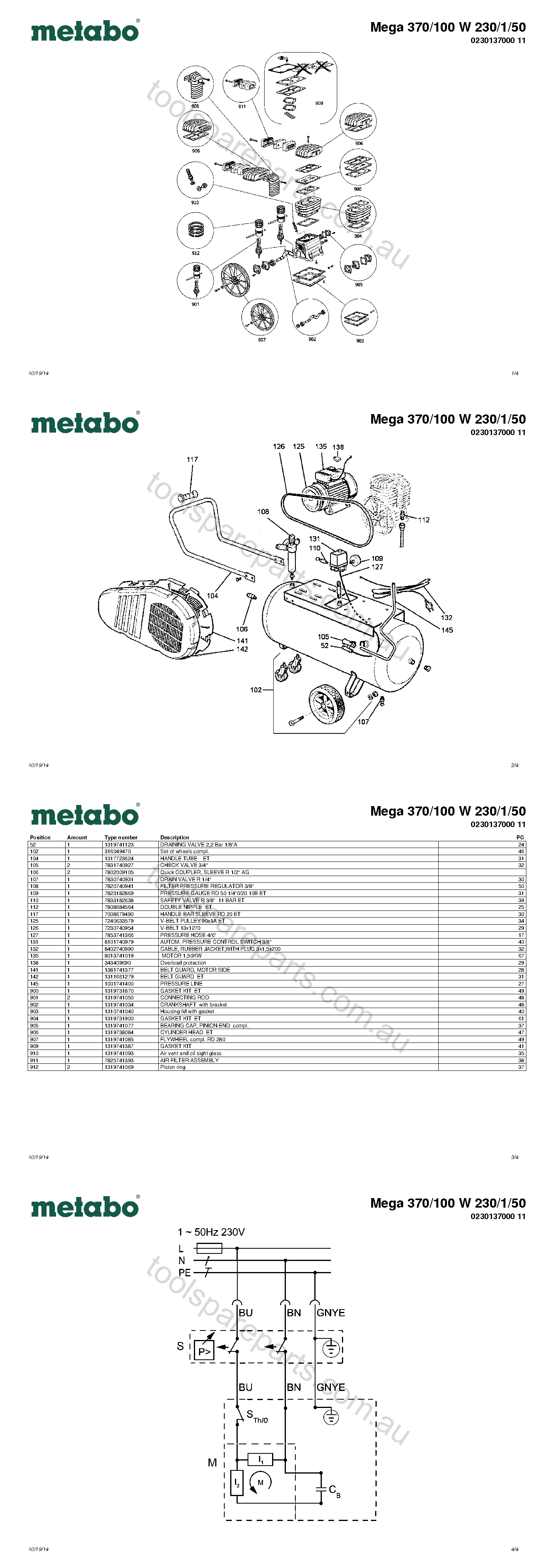 Metabo Mega 370/100 W 230/1/50 0230137000 11  Diagram 1