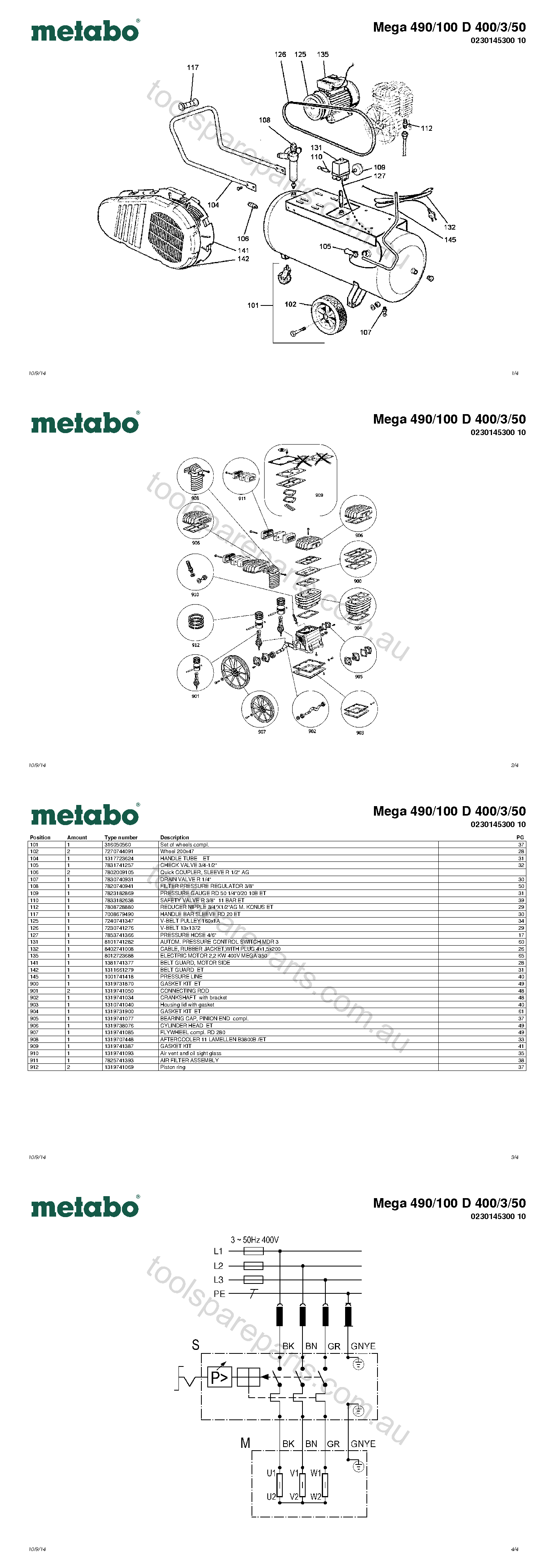 Metabo Mega 490/100 D 400/3/50 0230145300 10  Diagram 1