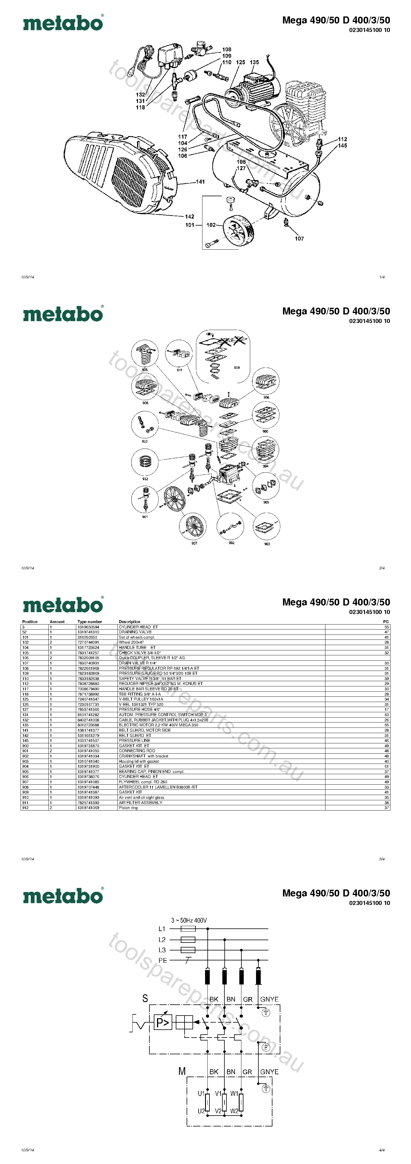 Metabo Mega 490/50 D 400/3/50 0230145100 10  Diagram 1