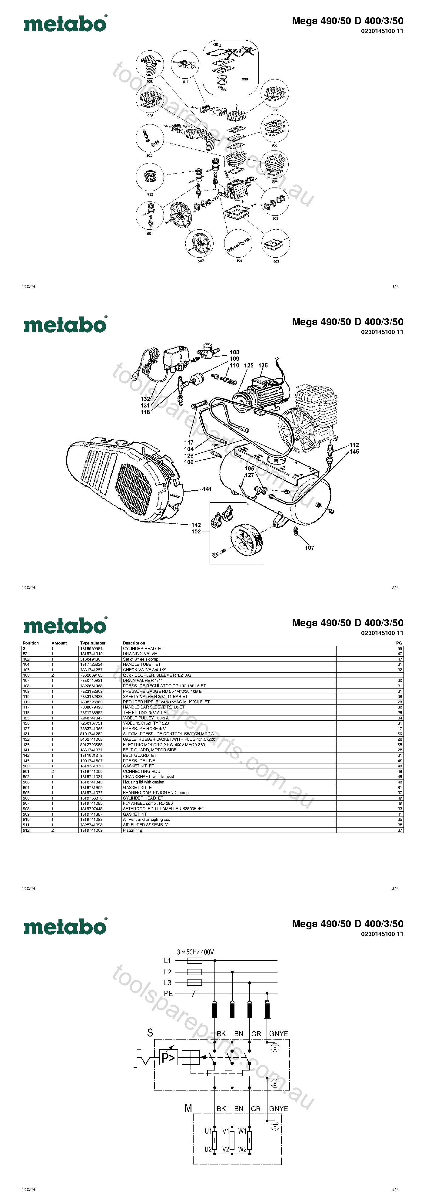 Metabo Mega 490/50 D 400/3/50 0230145100 11  Diagram 1