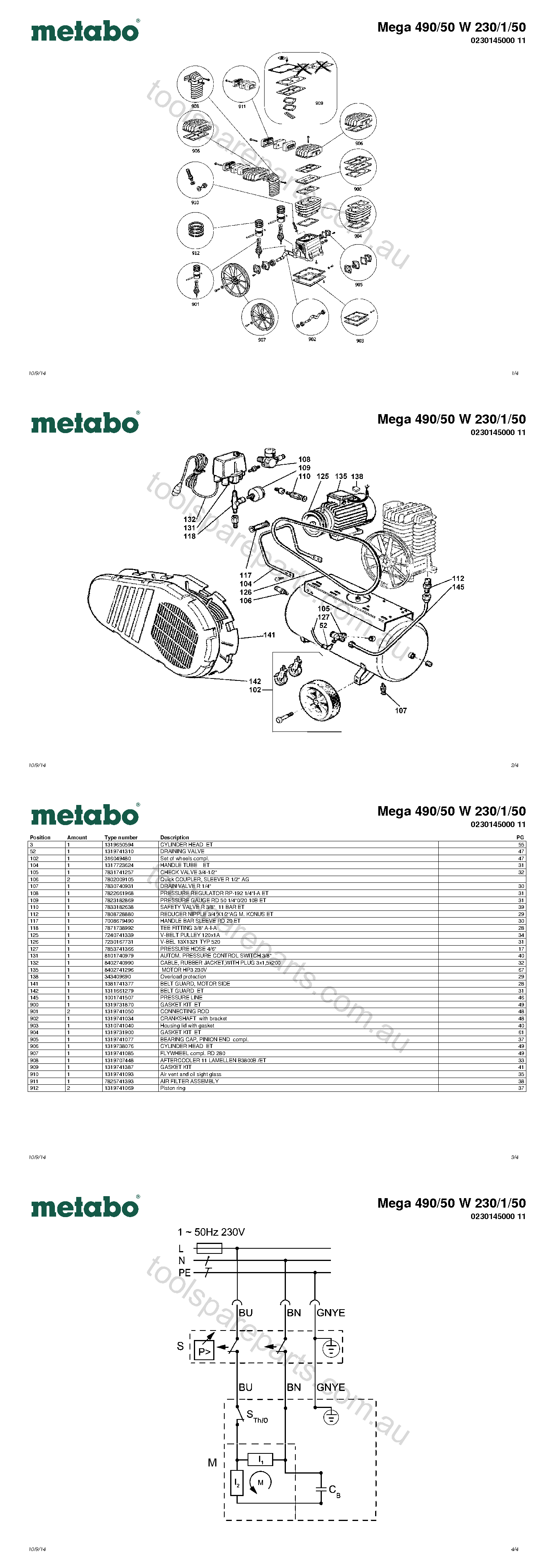 Metabo Mega 490/50 W 230/1/50 0230145000 11  Diagram 1