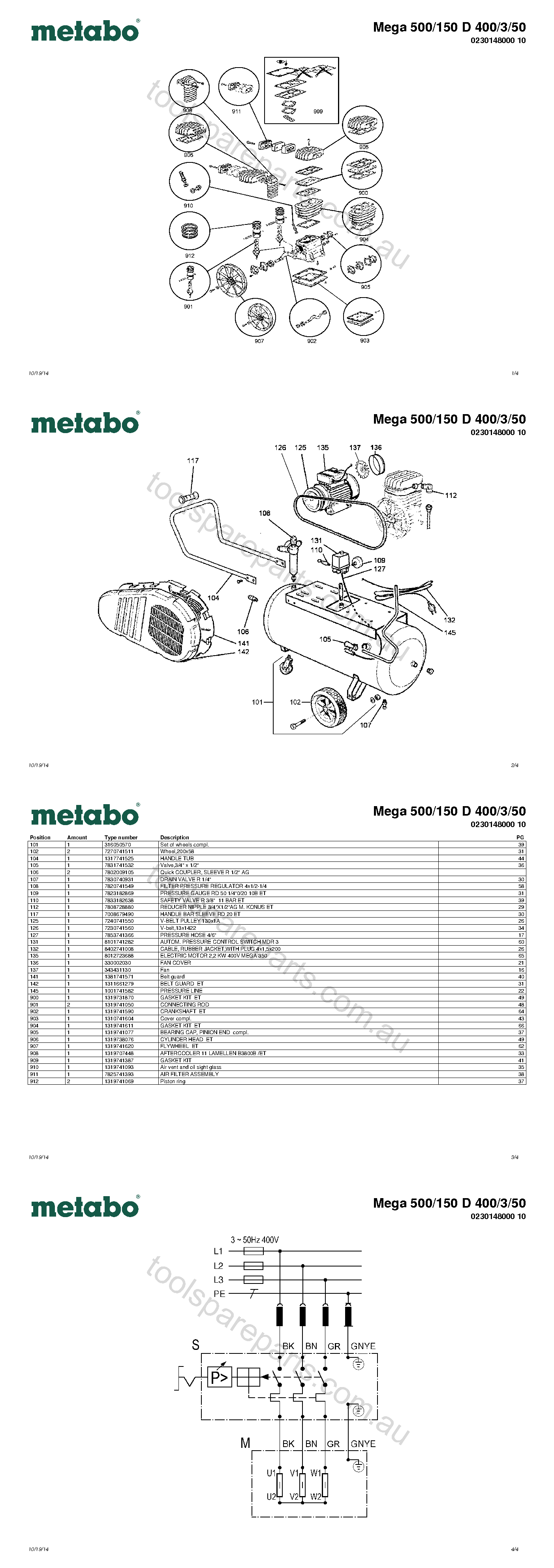 Metabo Mega 500/150 D 400/3/50 0230148000 10  Diagram 1