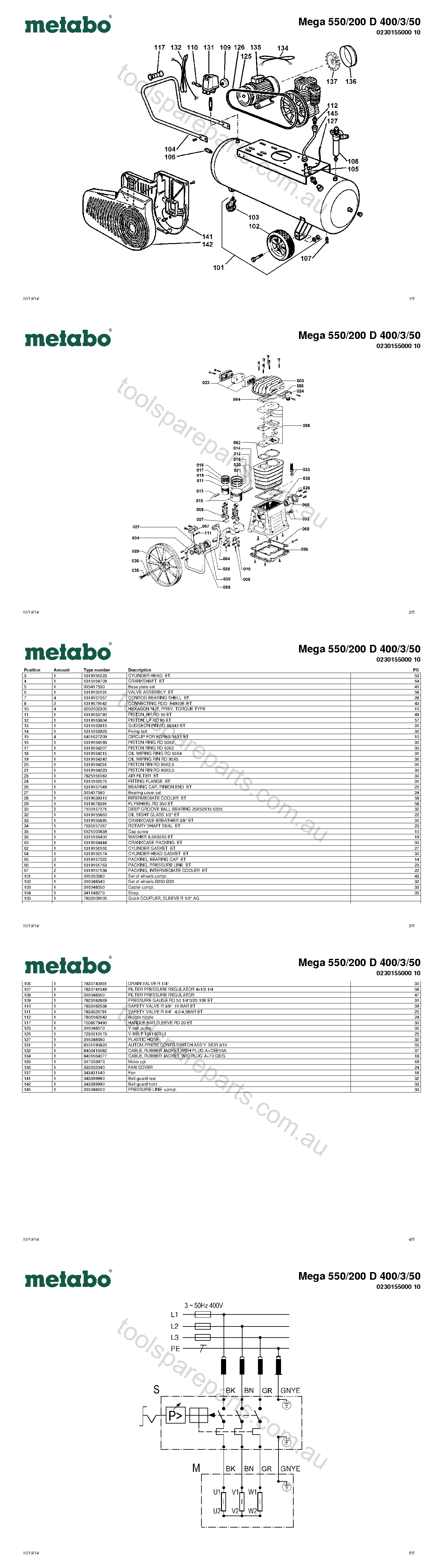 Metabo Mega 550/200 D 400/3/50 0230155000 10  Diagram 1