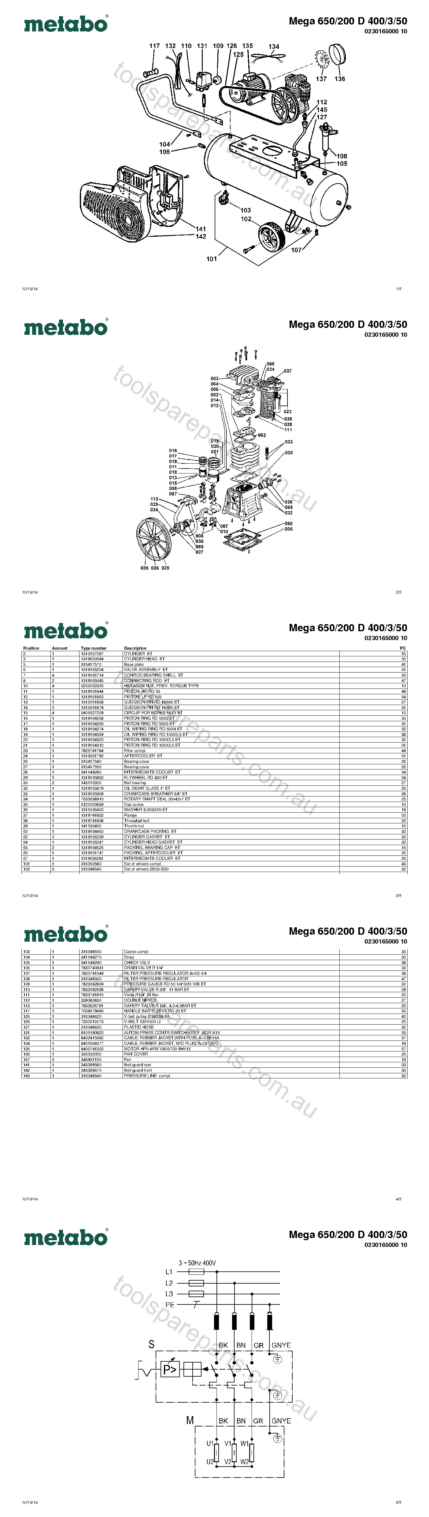Metabo Mega 650/200 D 400/3/50 0230165000 10  Diagram 1