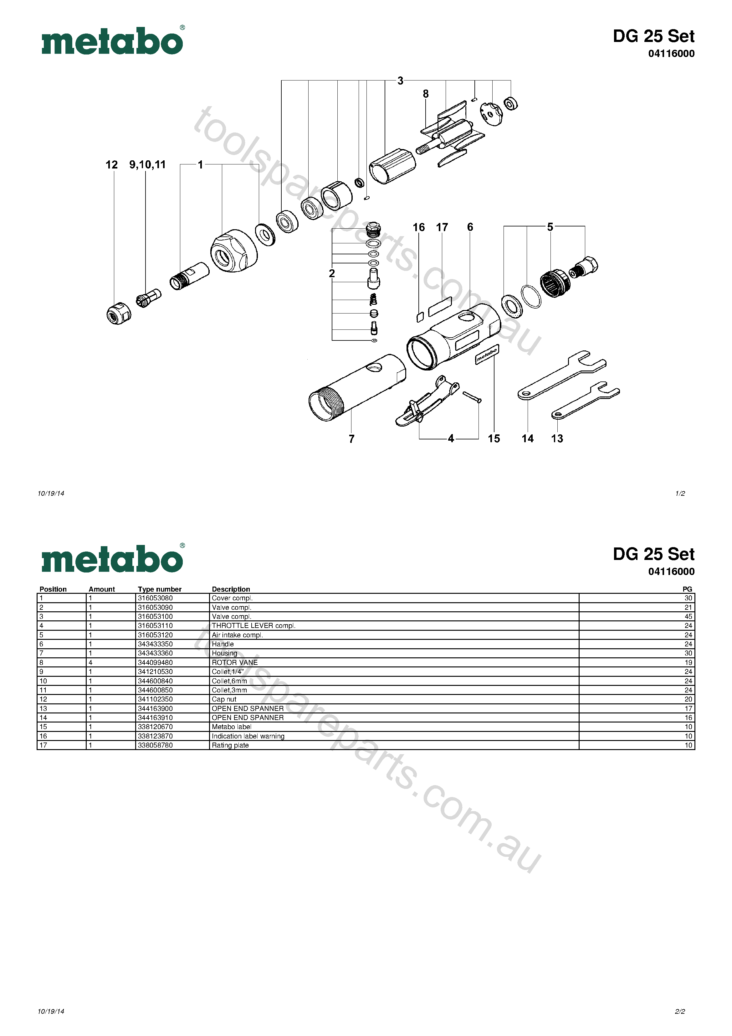 Metabo DG 25 Set 04116000  Diagram 1