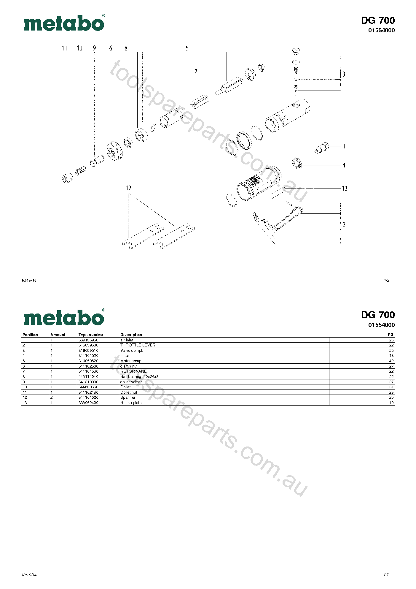Metabo DG 700 01554000  Diagram 1