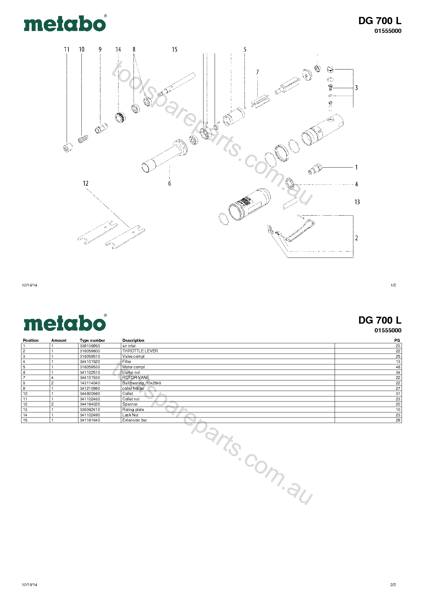 Metabo DG 700 L 01555000  Diagram 1