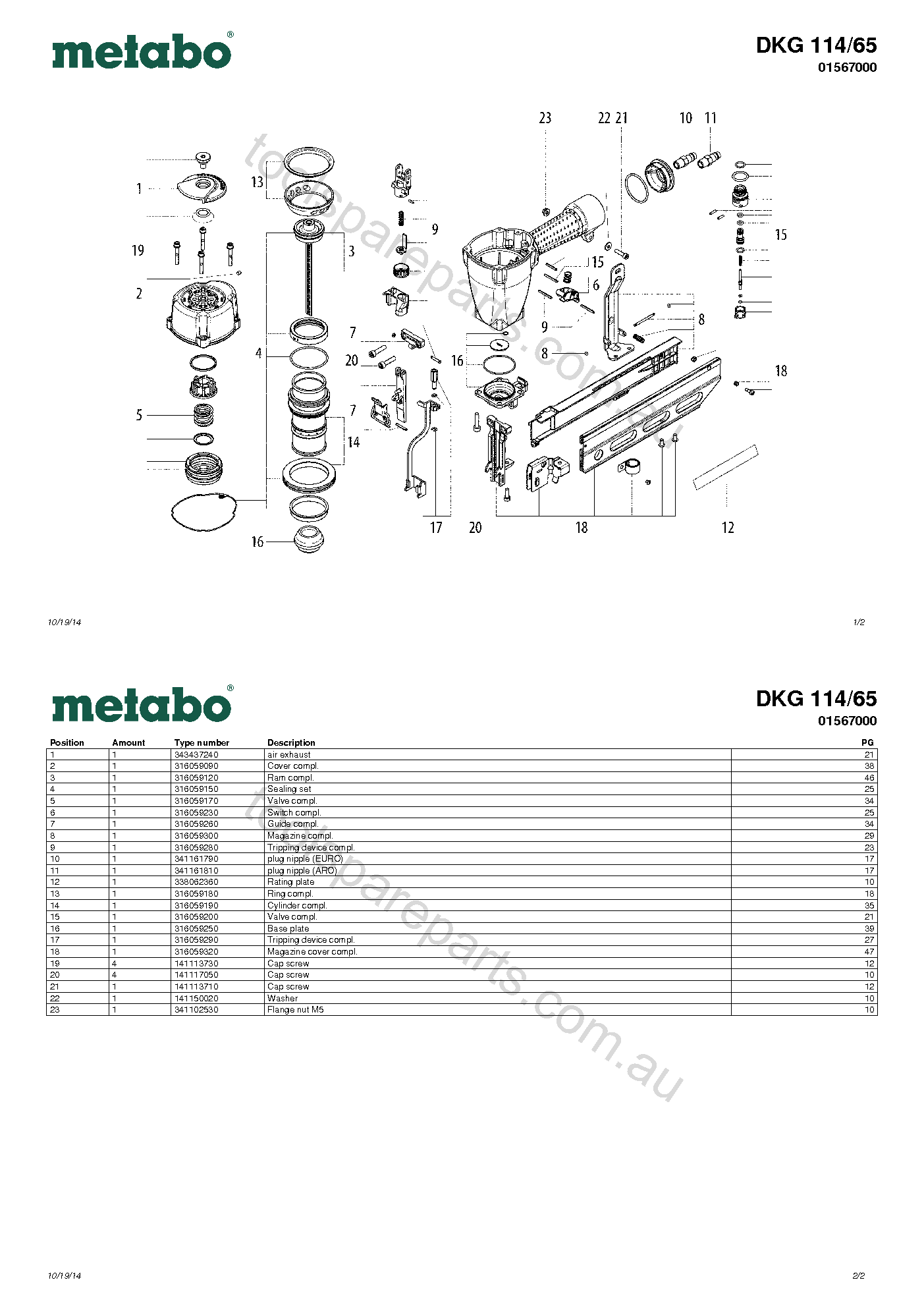Metabo DKG 114/65 01567000  Diagram 1