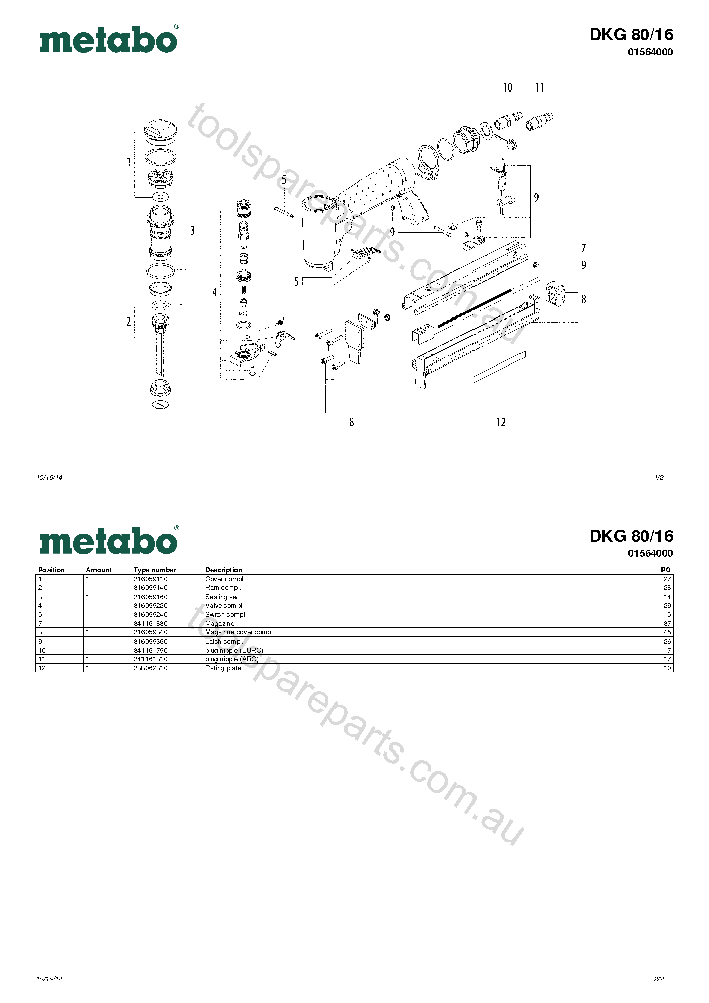Metabo DKG 80/16 01564000  Diagram 1