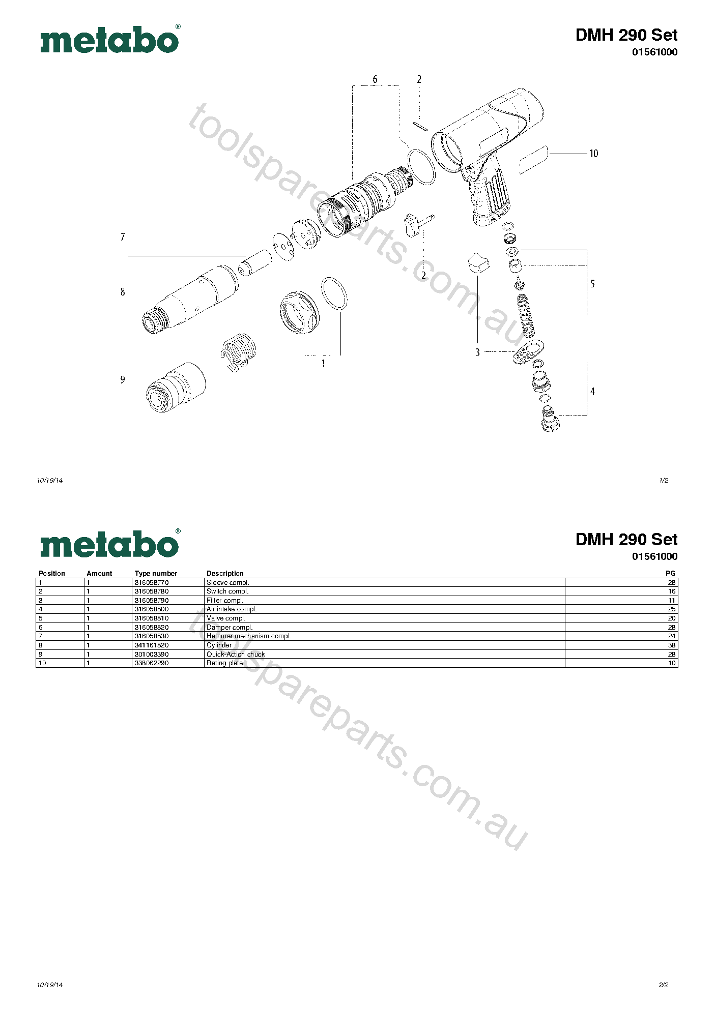 Metabo DMH 290 Set 01561000  Diagram 1