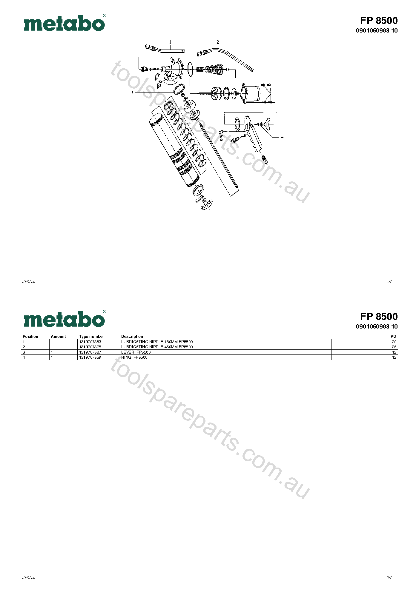 Metabo FP 8500 0901060983 10  Diagram 1