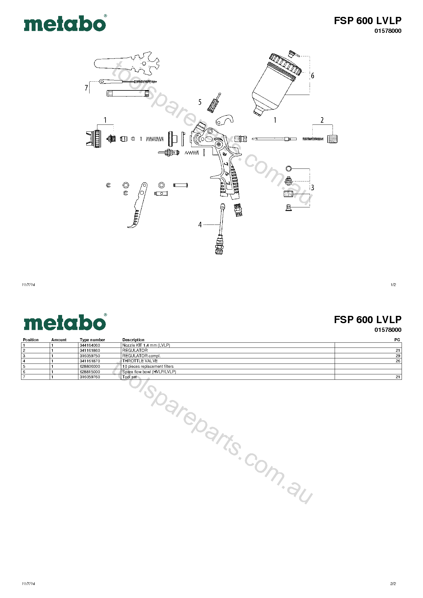 Metabo FSP 600 LVLP 01578000  Diagram 1