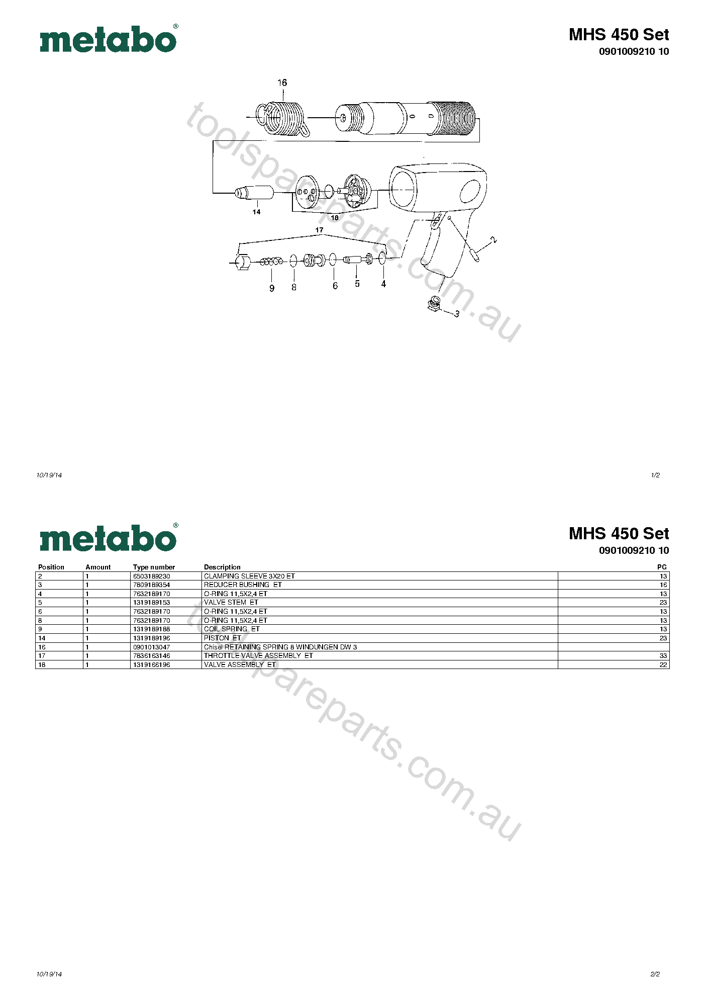 Metabo MHS 450 Set 0901009210 10  Diagram 1