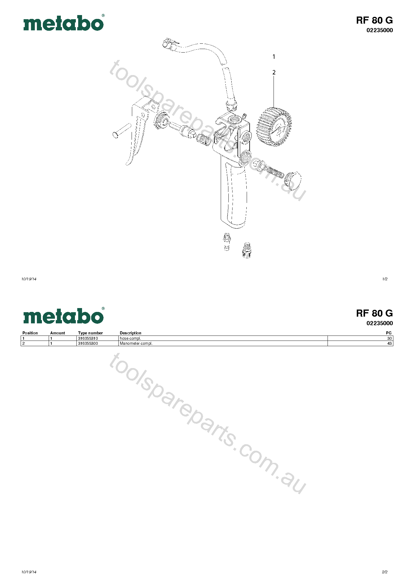Metabo RF 80 G 02235000  Diagram 1