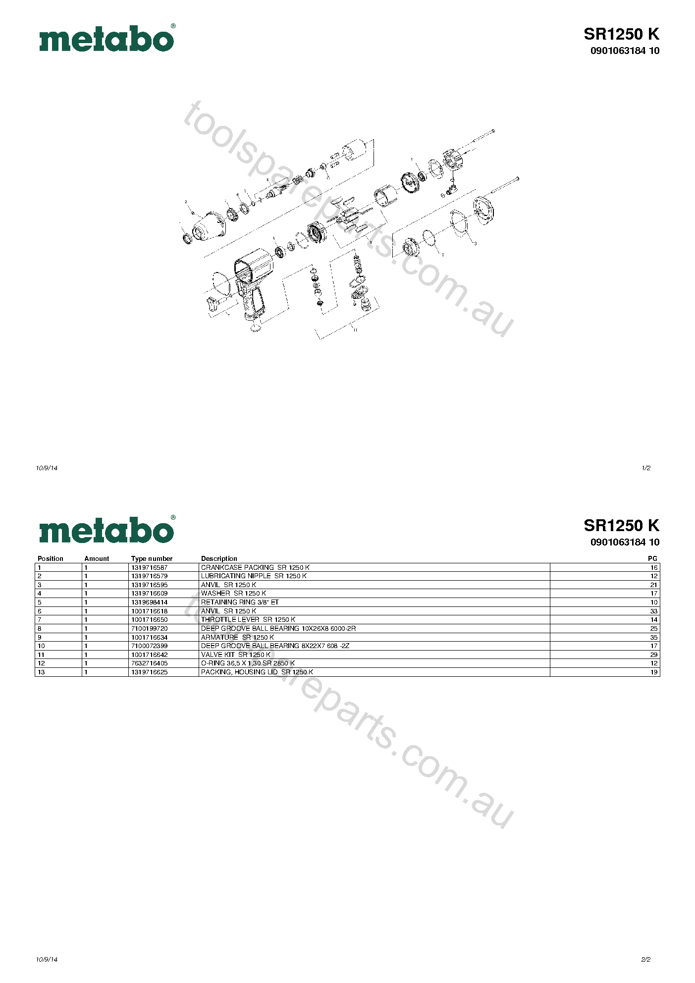 Metabo SR1250 K 0901063184 10  Diagram 1
