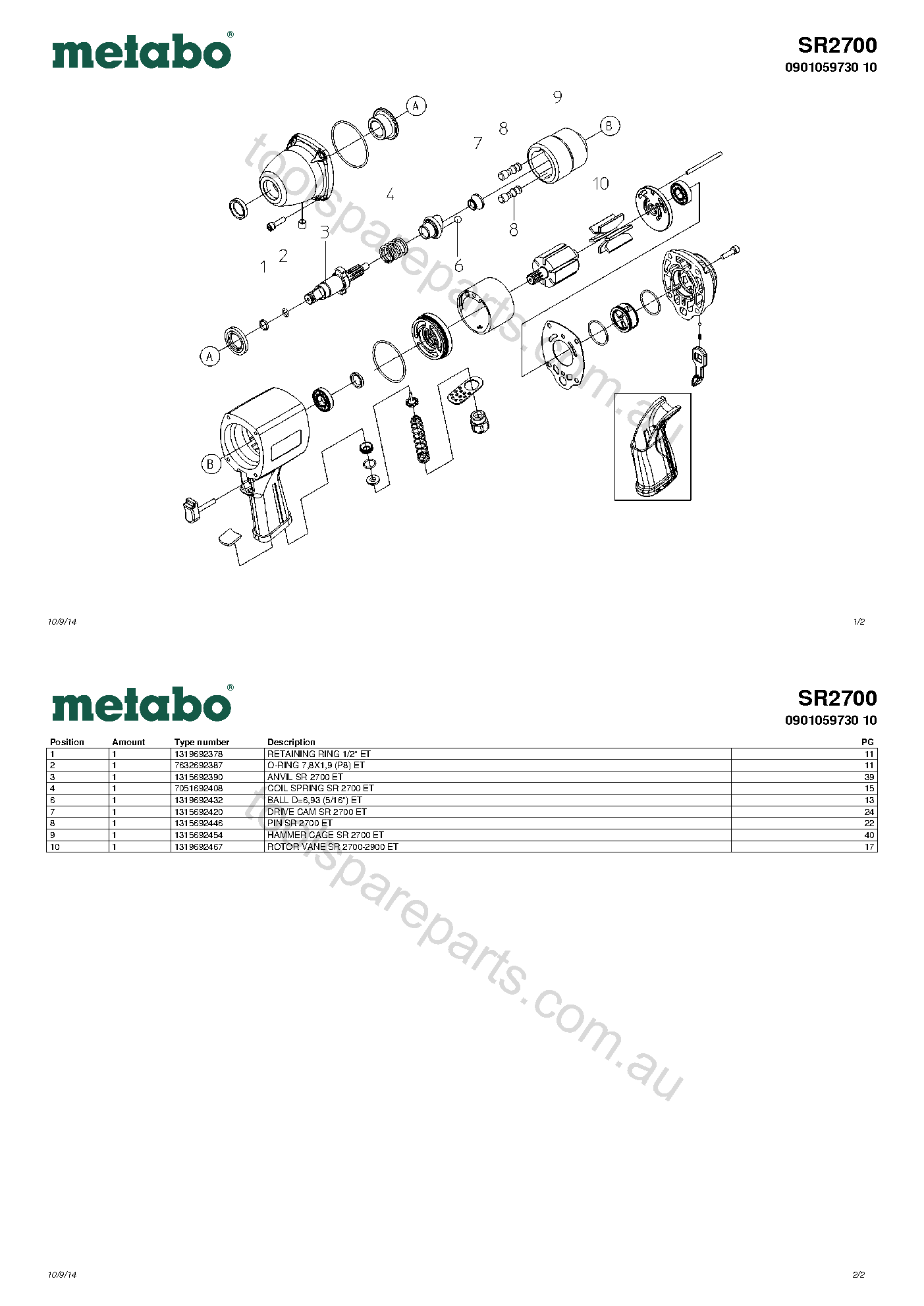 Metabo SR2700 0901059730 10  Diagram 1