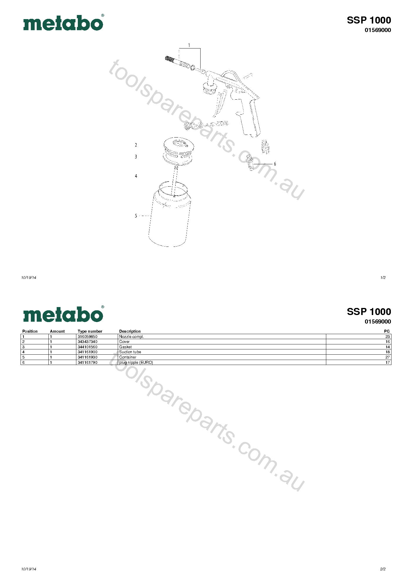 Metabo SSP 1000 01569000  Diagram 1