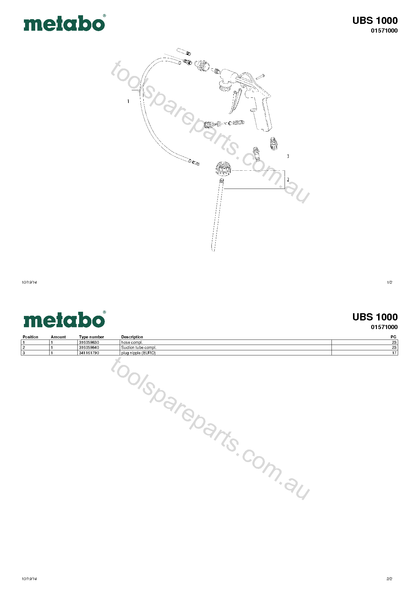 Metabo UBS 1000 01571000  Diagram 1