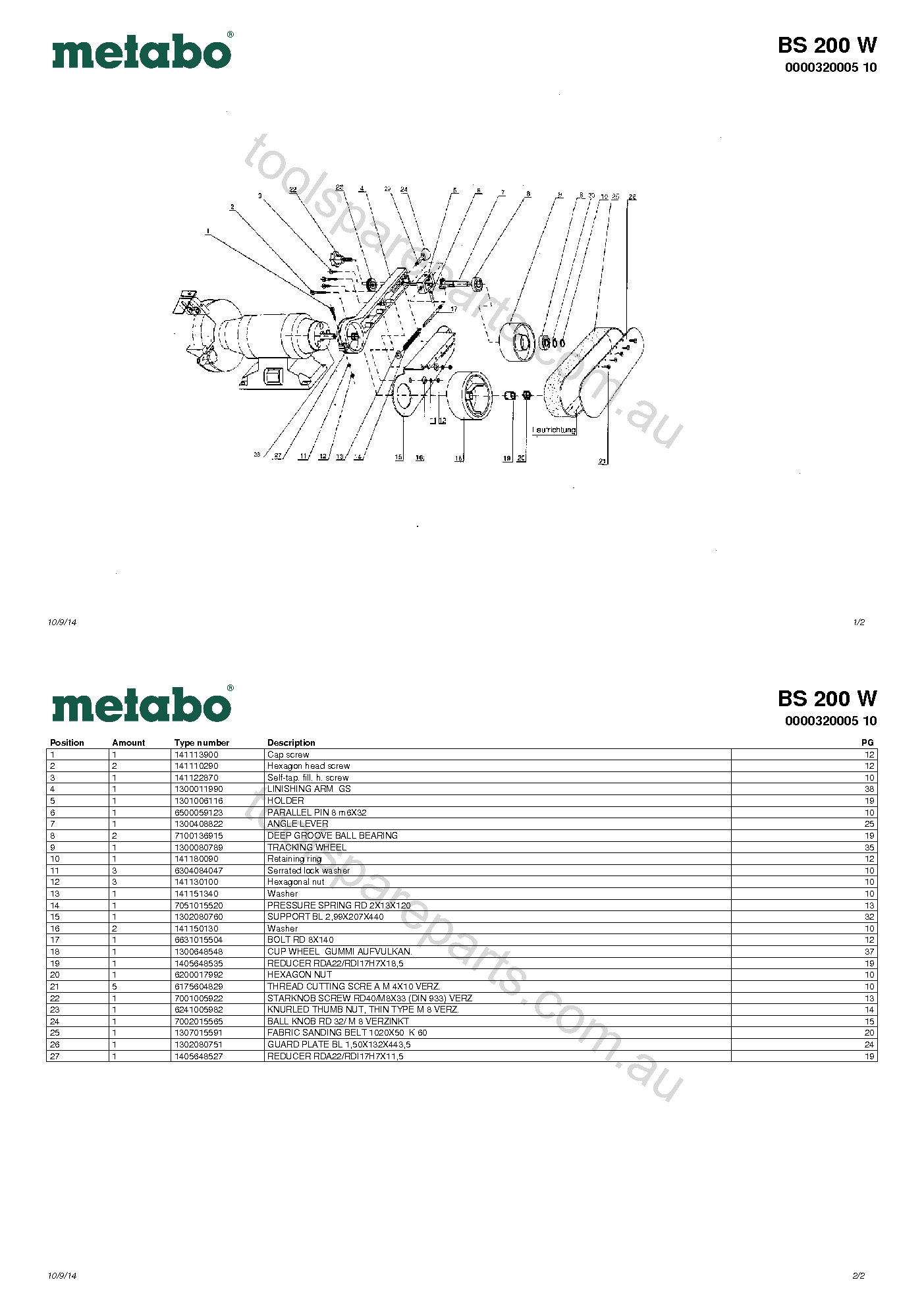 Metabo BS 200 W 0000320005 10  Diagram 1