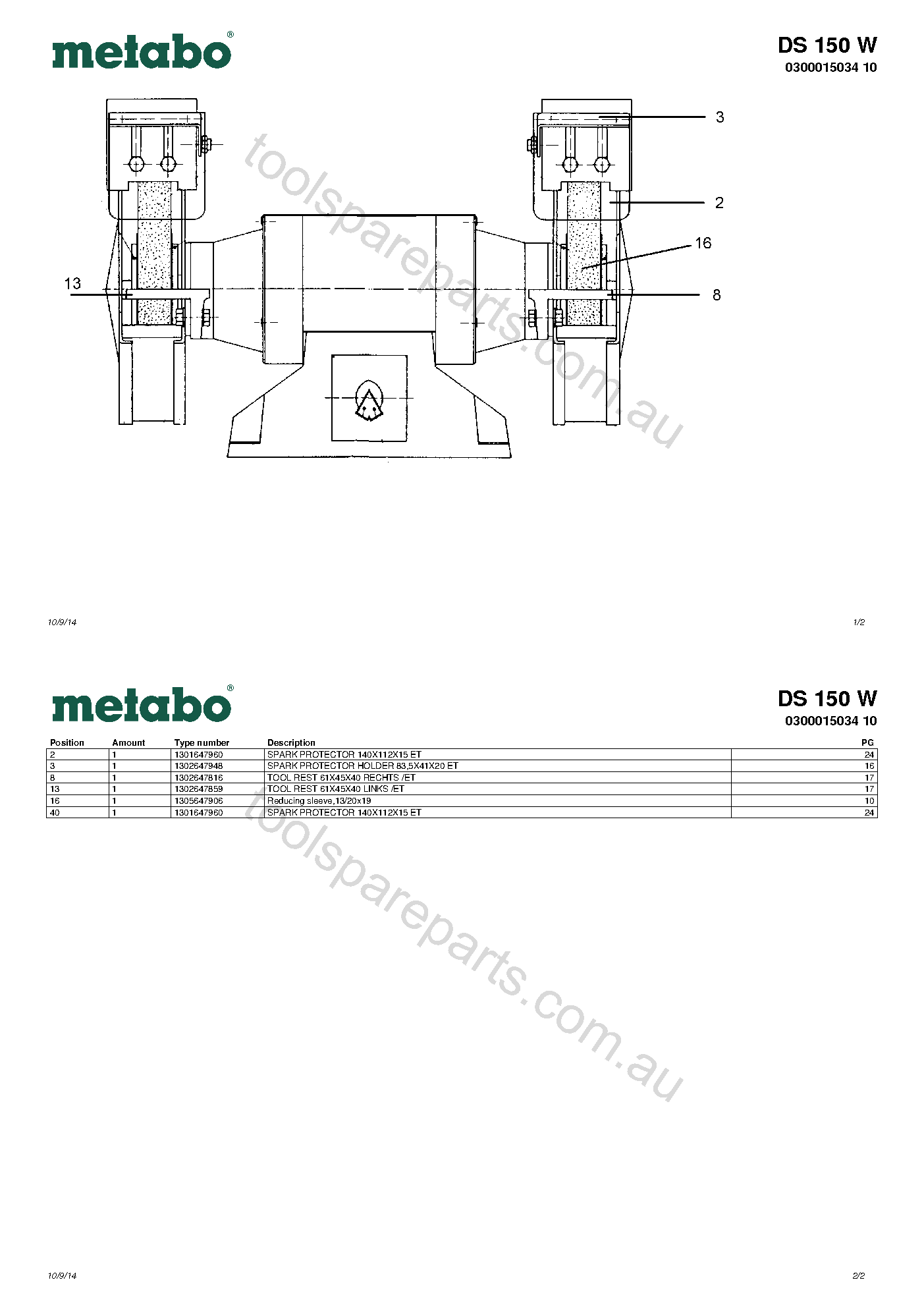 Metabo DS 150 W 0300015034 10  Diagram 1