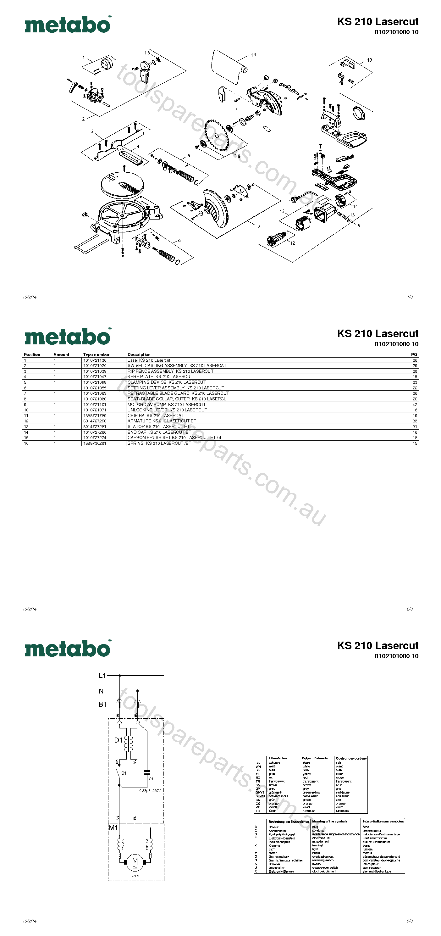 Metabo KS 210 Lasercut 0102101000 10  Diagram 1