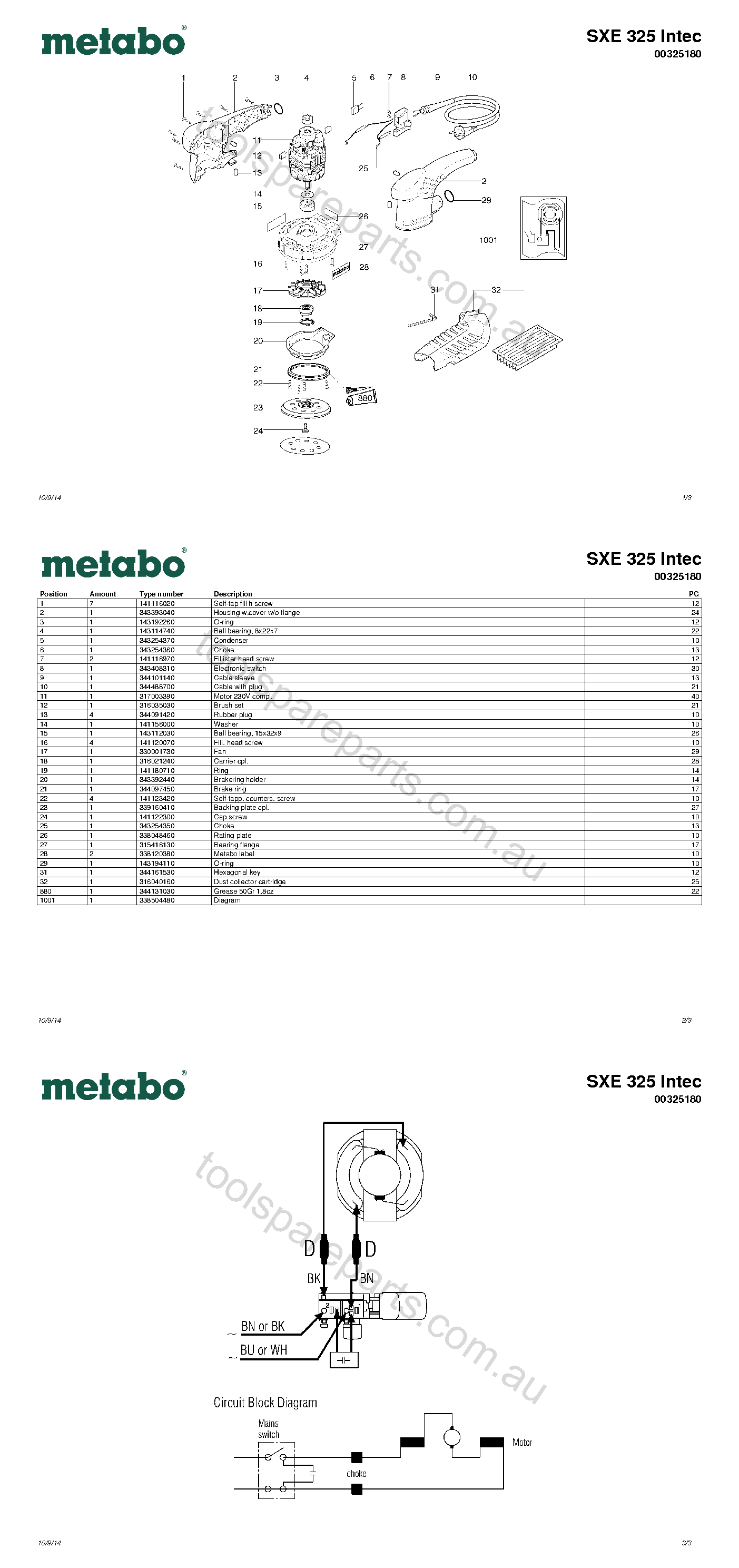 Metabo SXE 325 Intec 00325180  Diagram 1