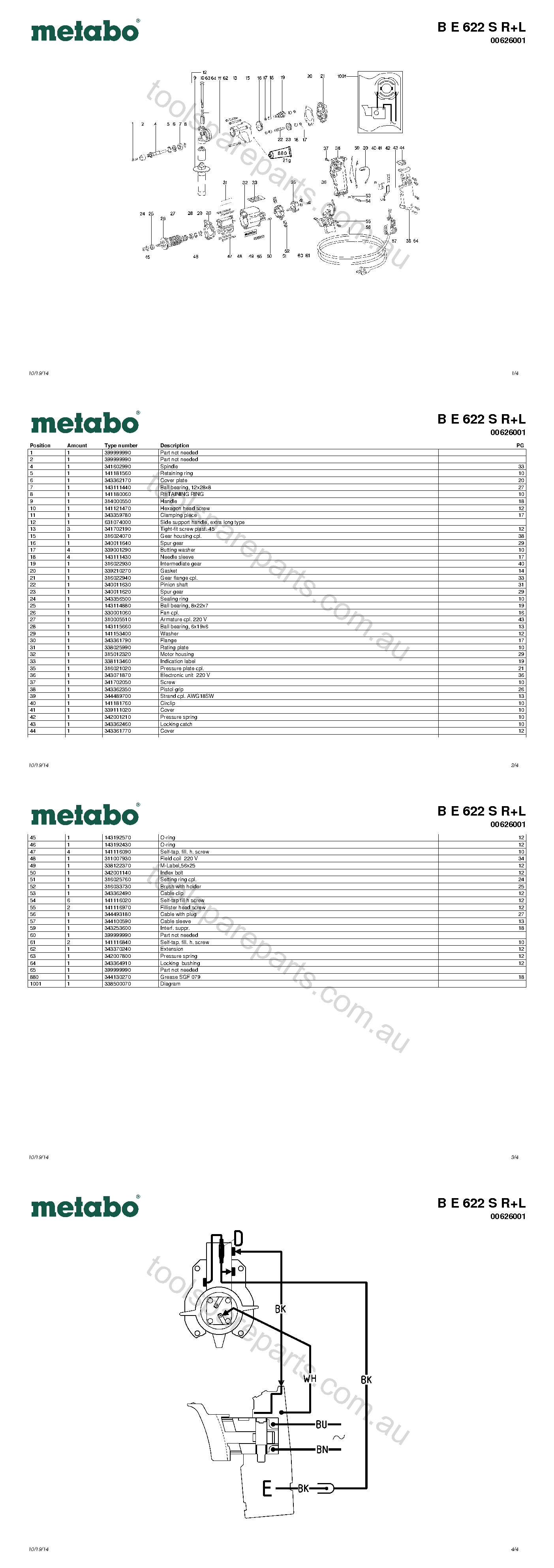 Metabo B E 622 S R+L 00626001  Diagram 1