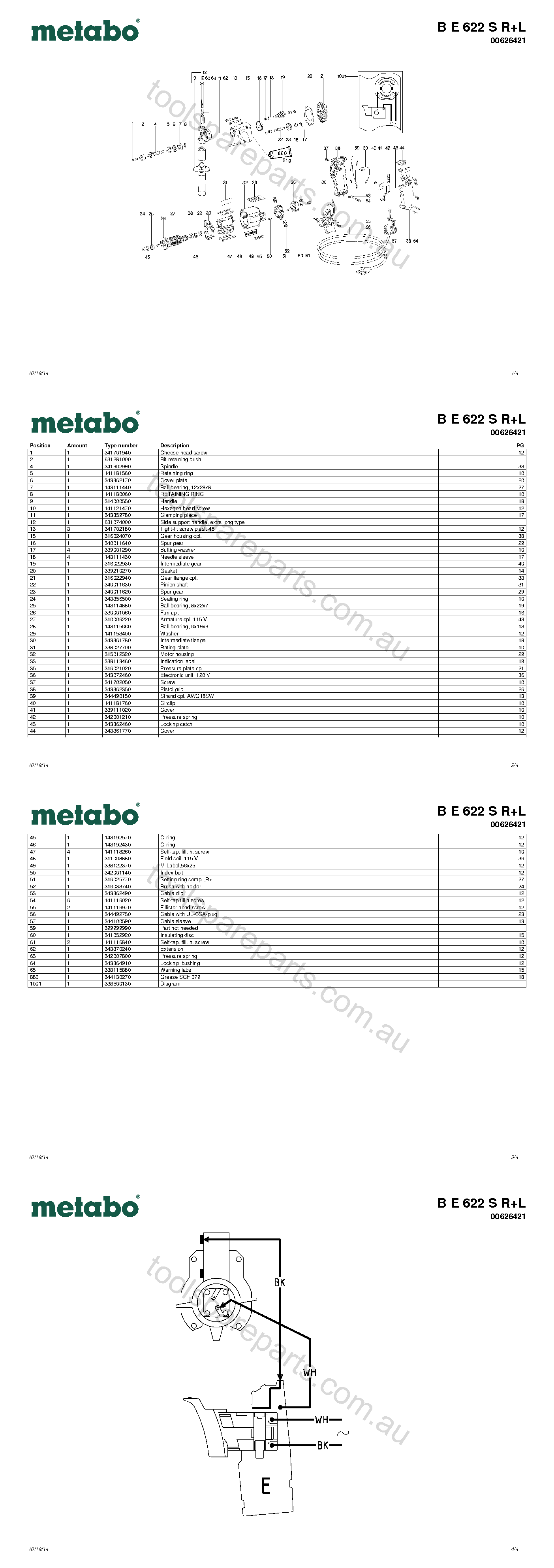 Metabo B E 622 S R+L 00626421  Diagram 1