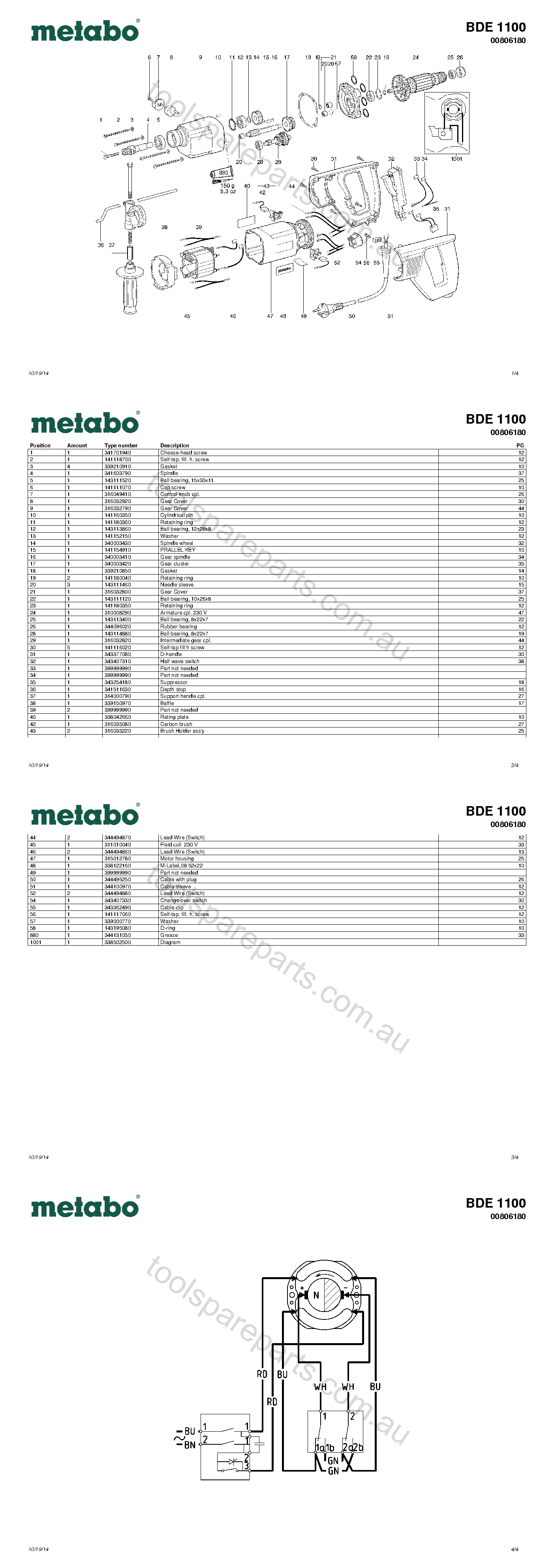 Metabo BDE 1100 00806180  Diagram 1