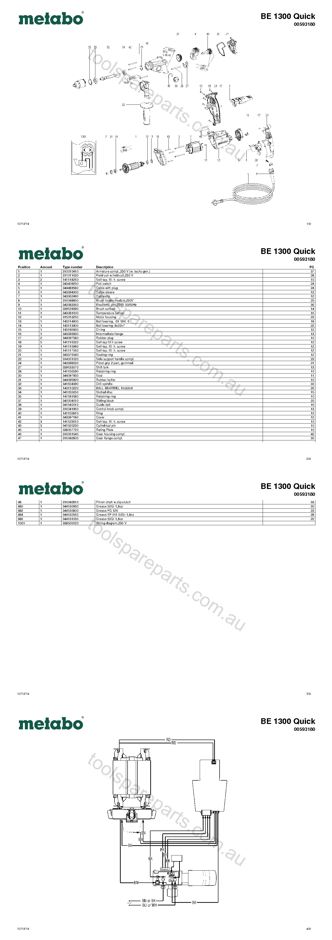 Metabo BE 1300 Quick 00593180  Diagram 1