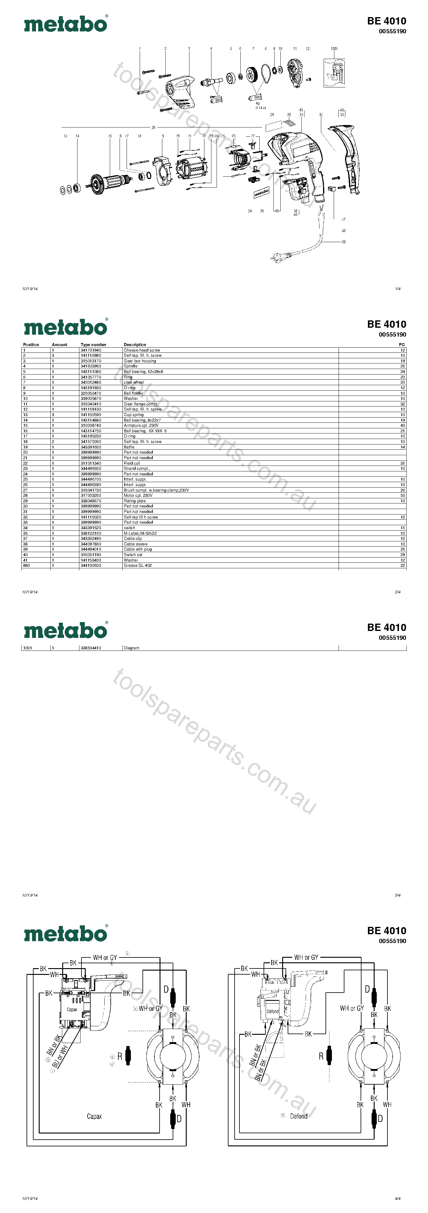 Metabo BE 4010 00555190  Diagram 1