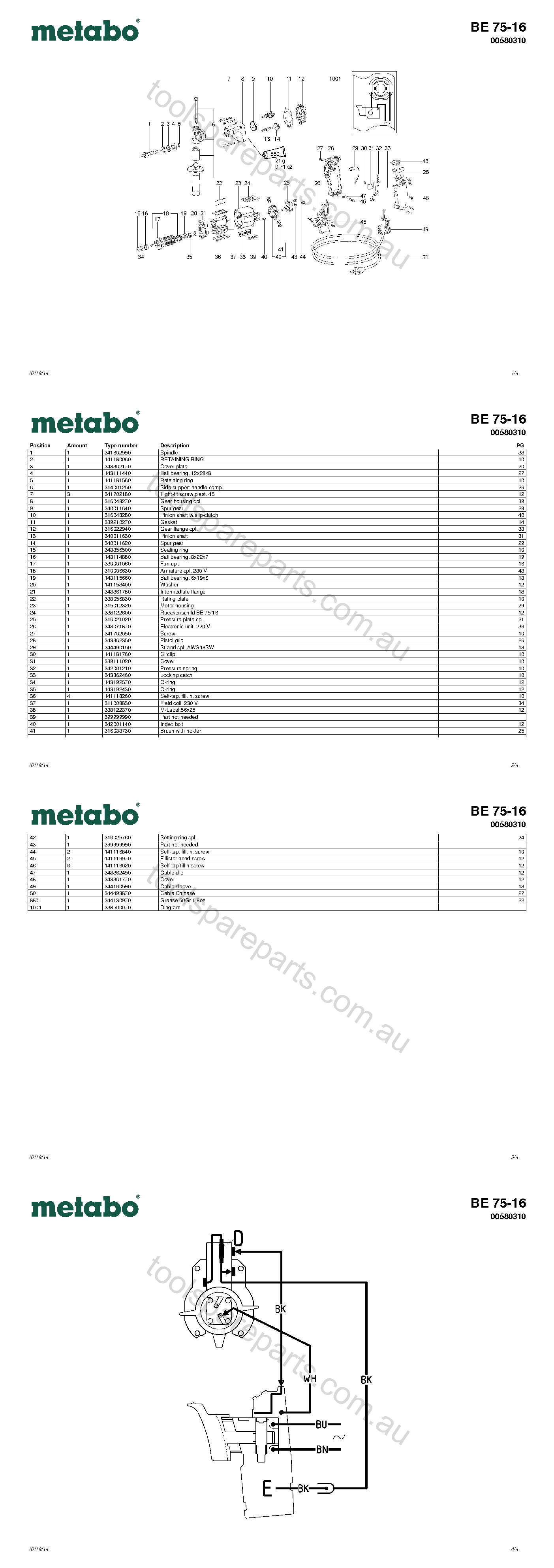 Metabo BE 75-16 00580310  Diagram 1