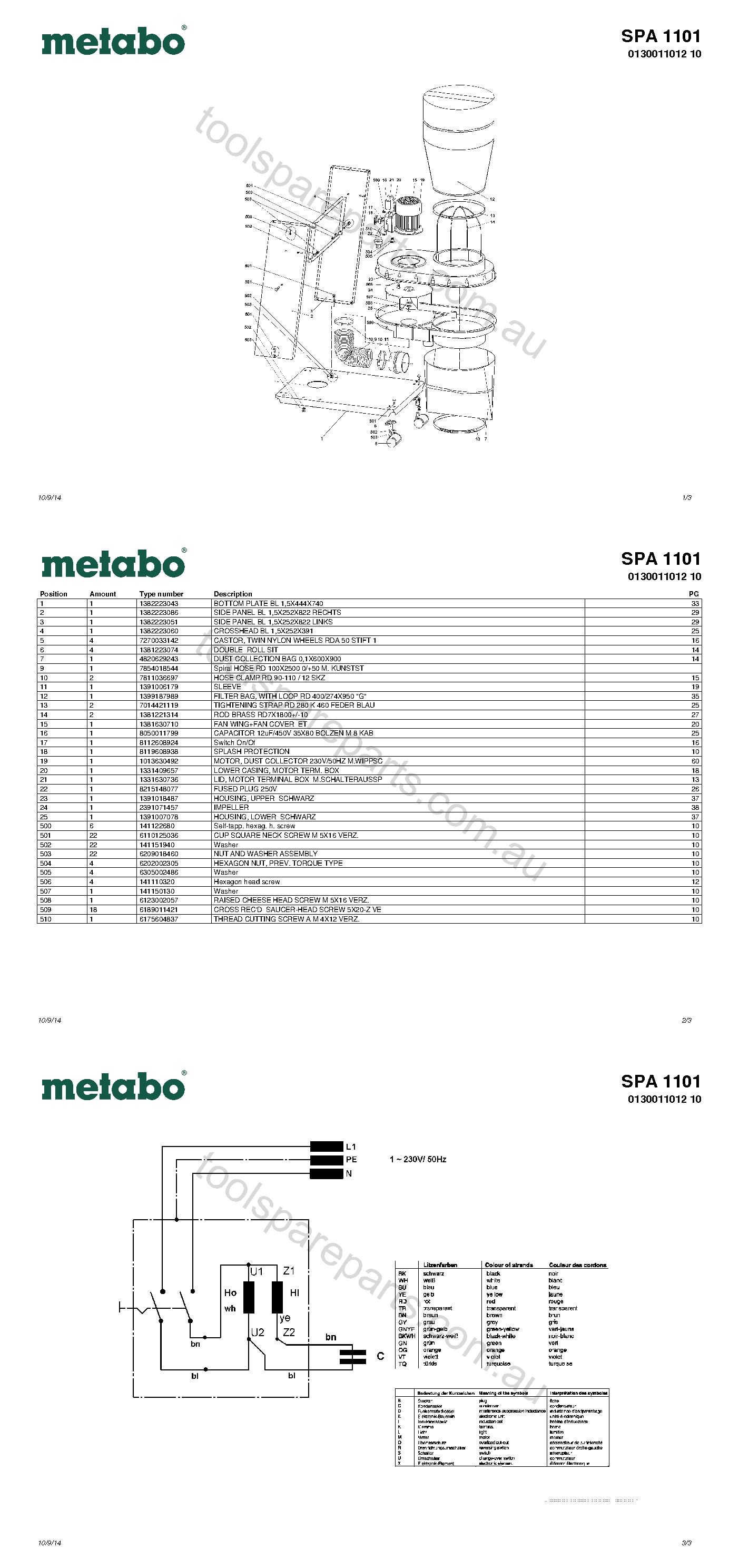 Metabo SPA 1101 0130011012 10  Diagram 1