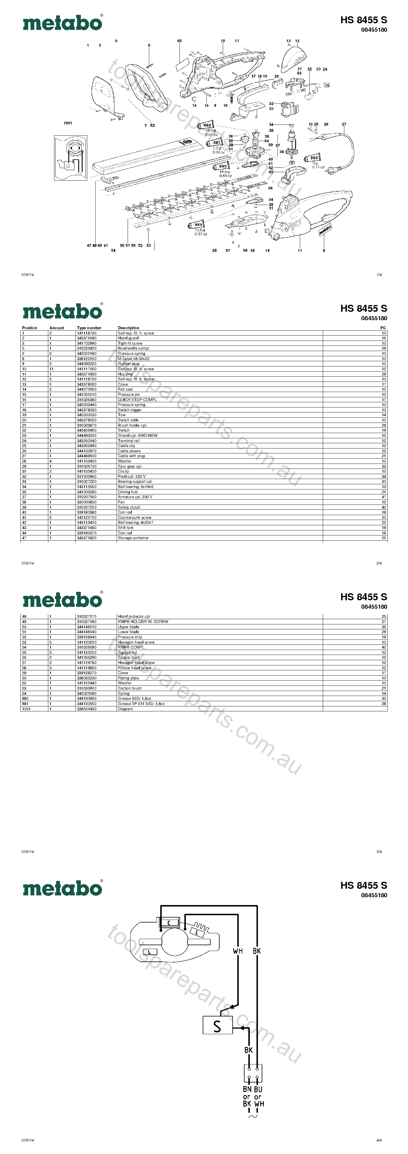 Metabo HS 8455 S 08455180  Diagram 1