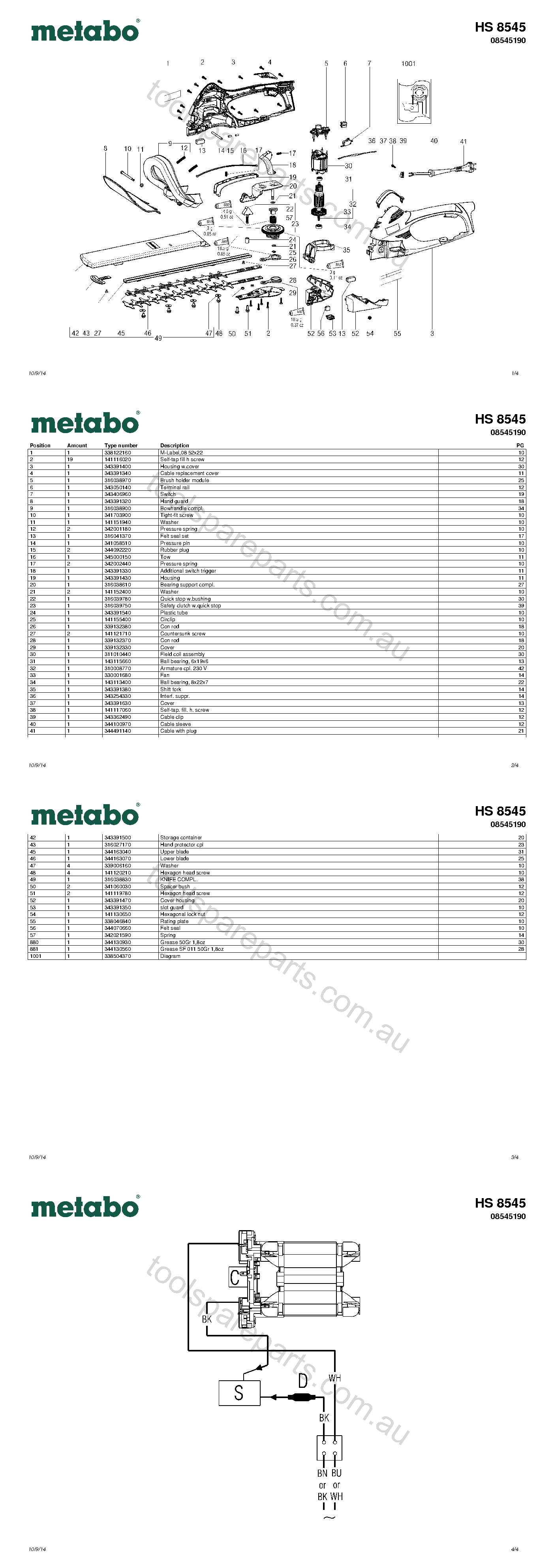 Metabo HS 8545 08545190  Diagram 1