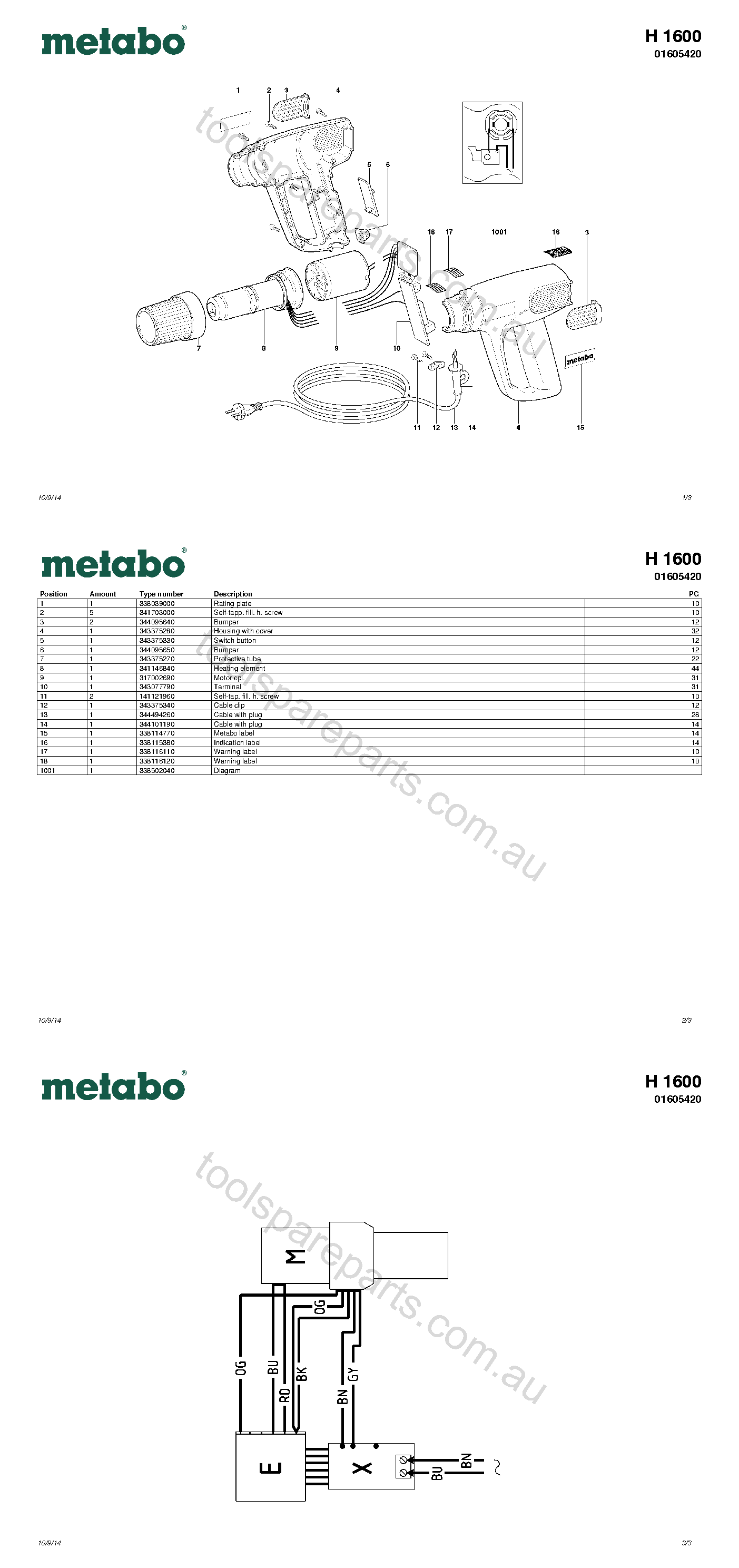 Metabo H 1600 01605420  Diagram 1