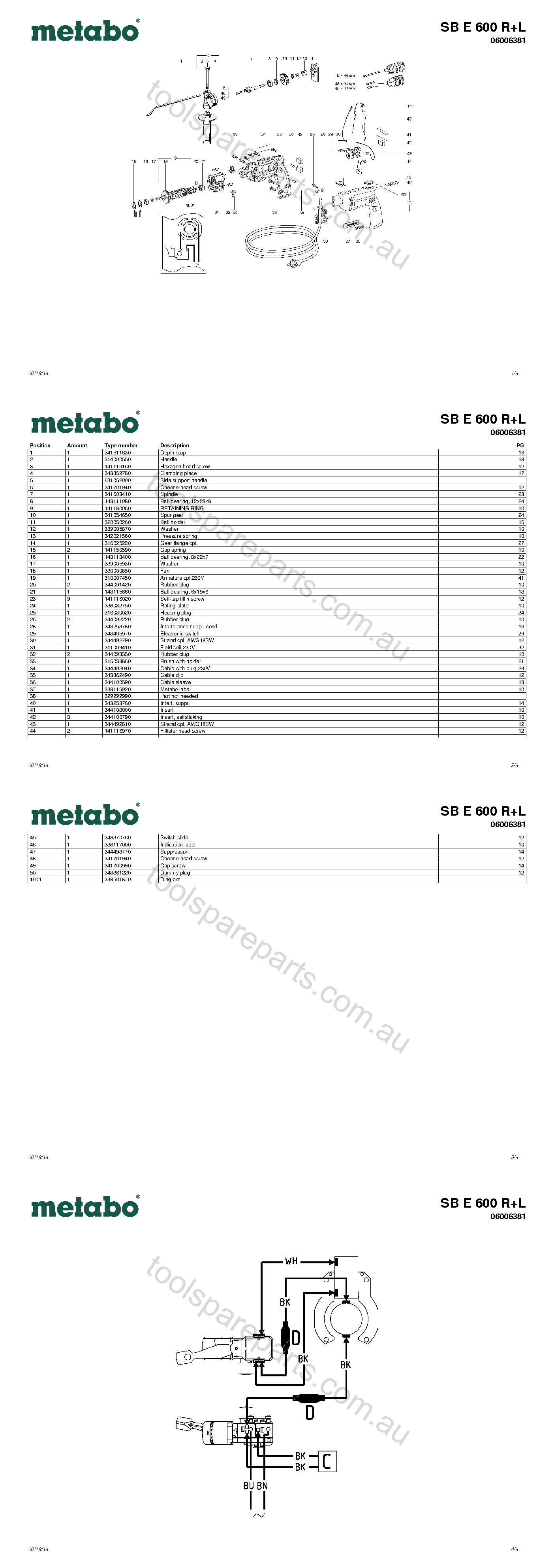 Metabo SB E 600 R+L 06006381  Diagram 1