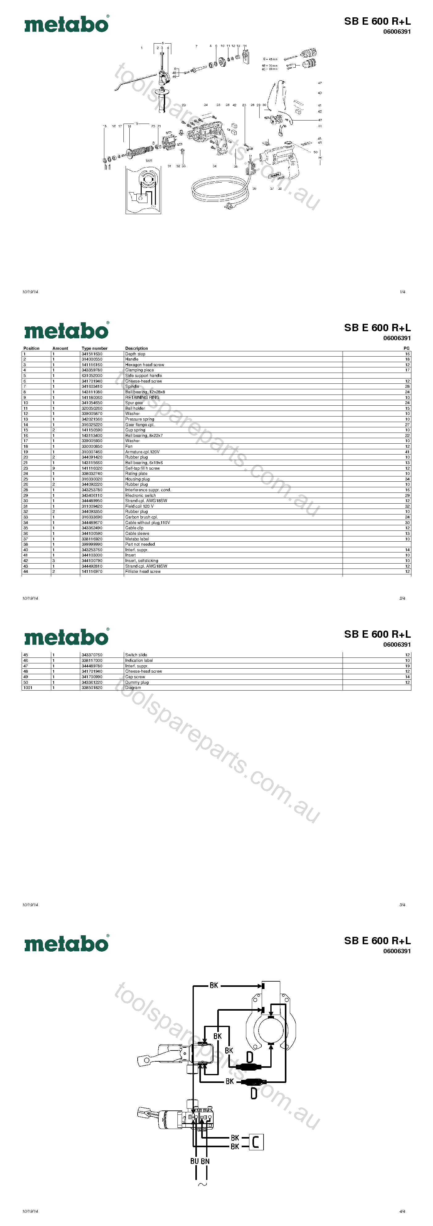Metabo SB E 600 R+L 06006391  Diagram 1
